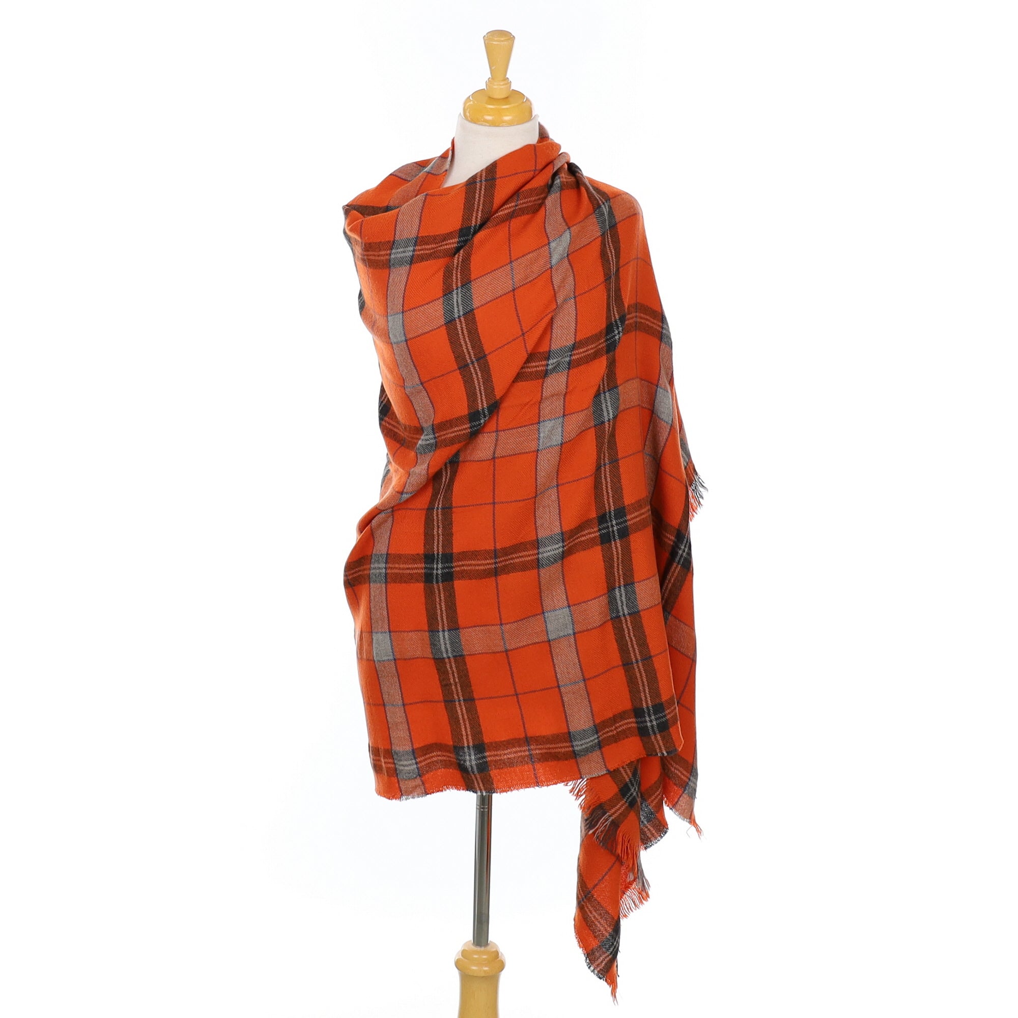 Scottish Begg & Co Burnt Orange Check Cashmere Stole