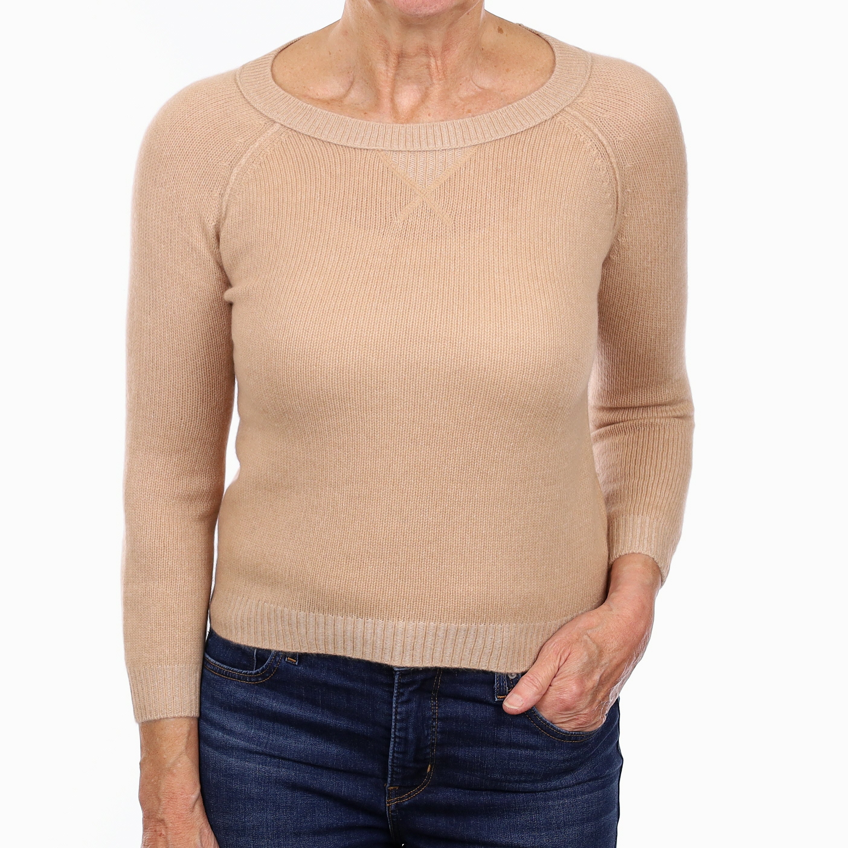 Camel Brown Sweatshirt Style Cashmere Crew Neck Jumper Medium Petite