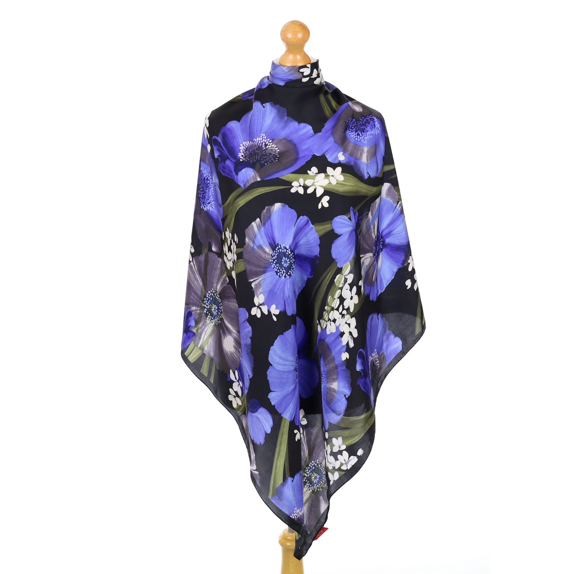 Black and Purple Floral Silk Scarf
