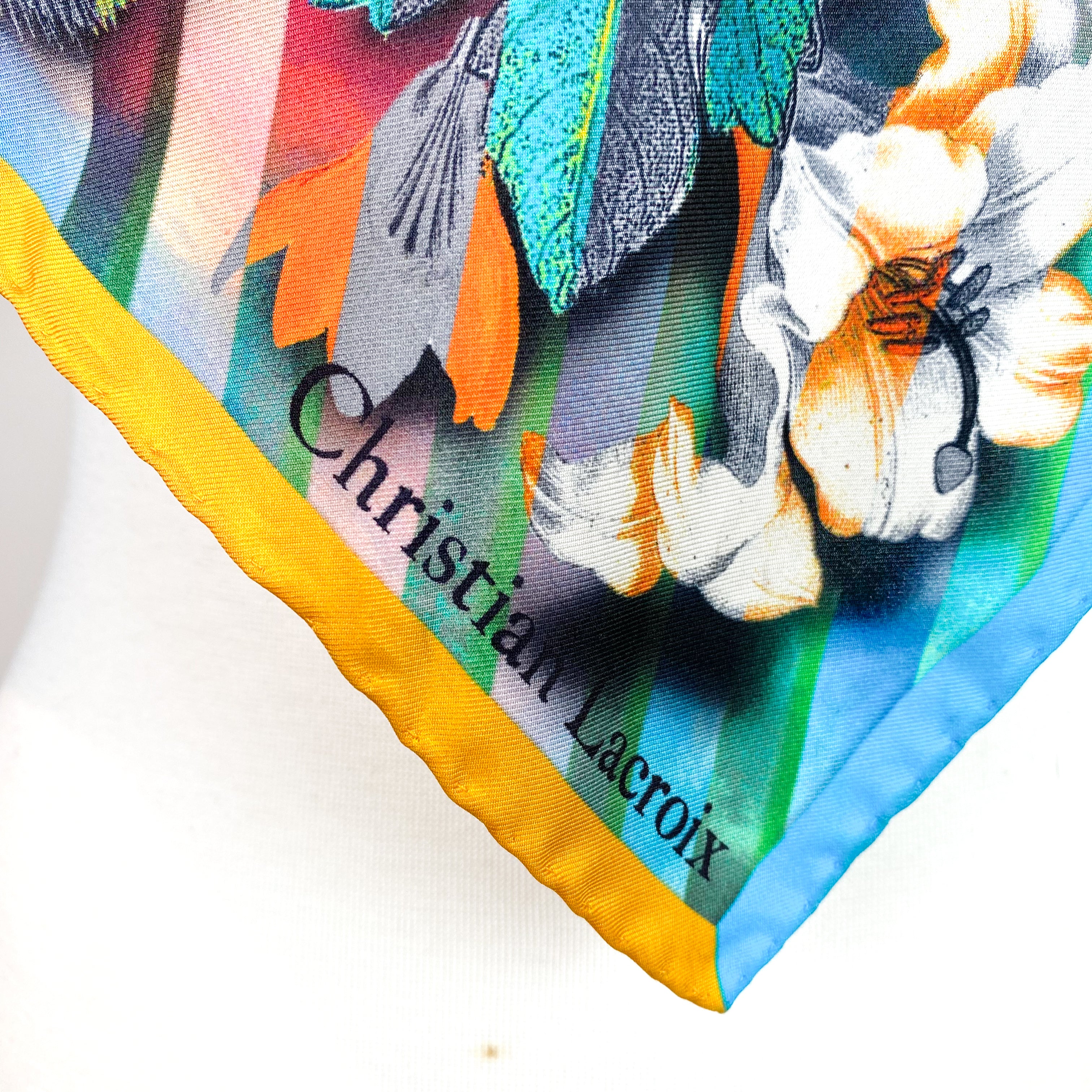 Small Floral Christian Lacroix Designer Silk Scarf