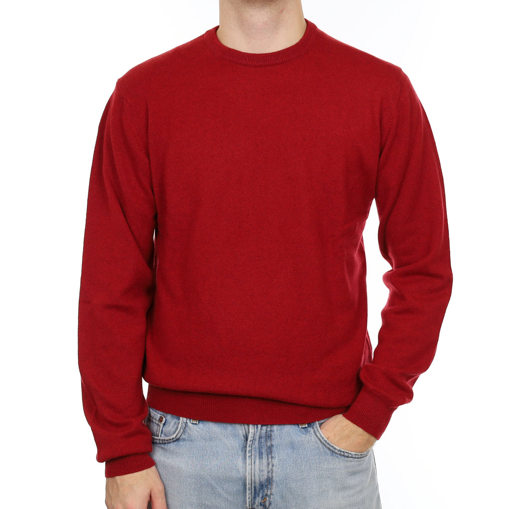 Men's Crimson Red Cashmere Crew Neck Jumper Large