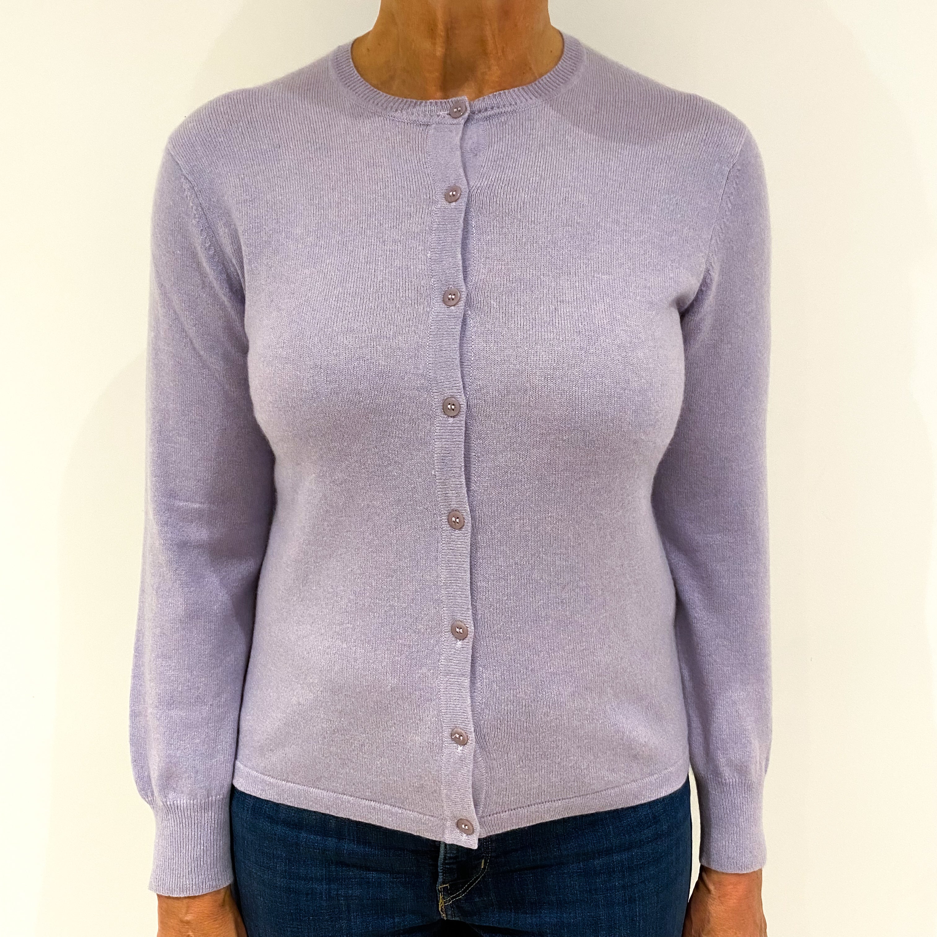 Lilac Cashmere Crew Neck Cardigan Medium