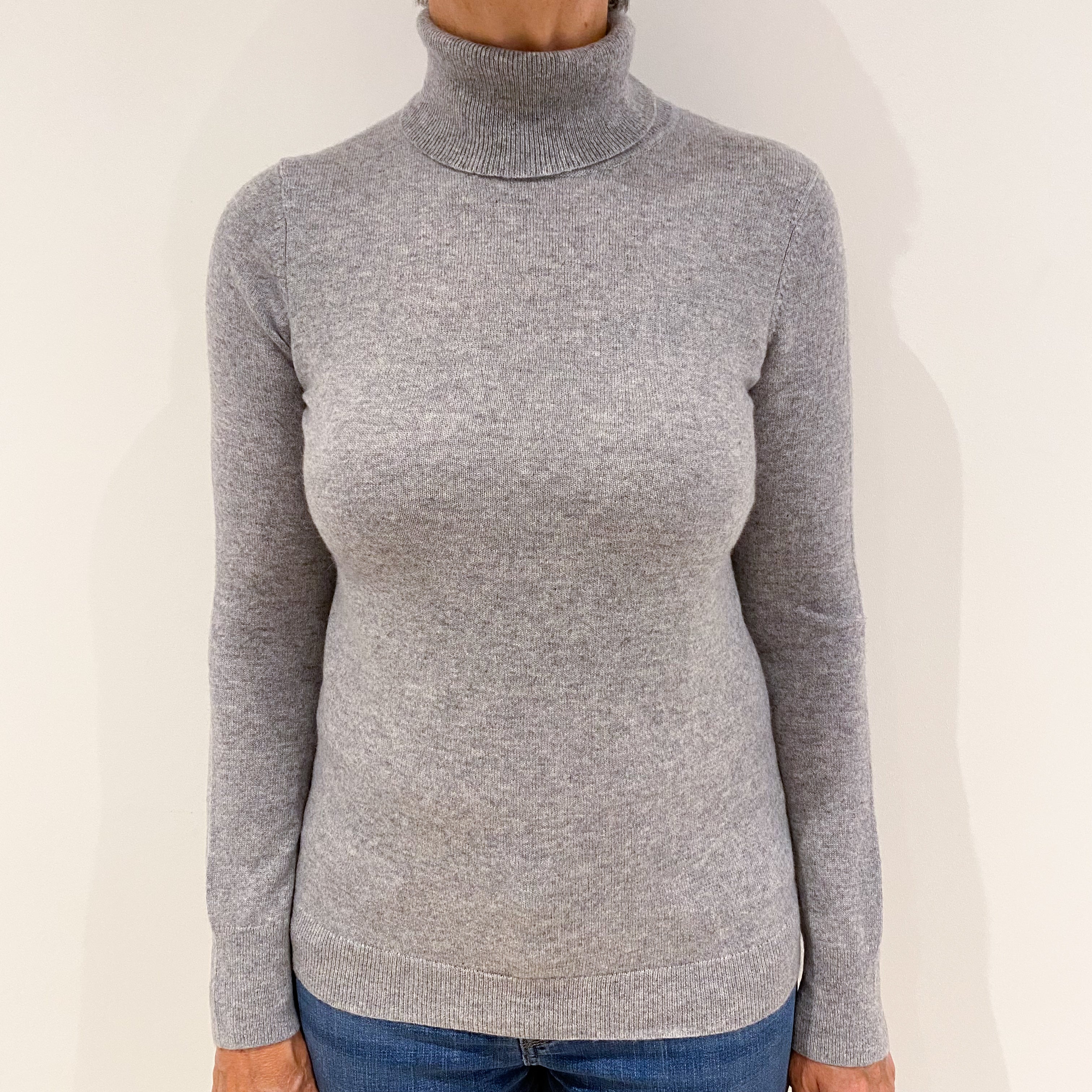 Smoke Grey Cashmere Polo Neck Jumper Medium