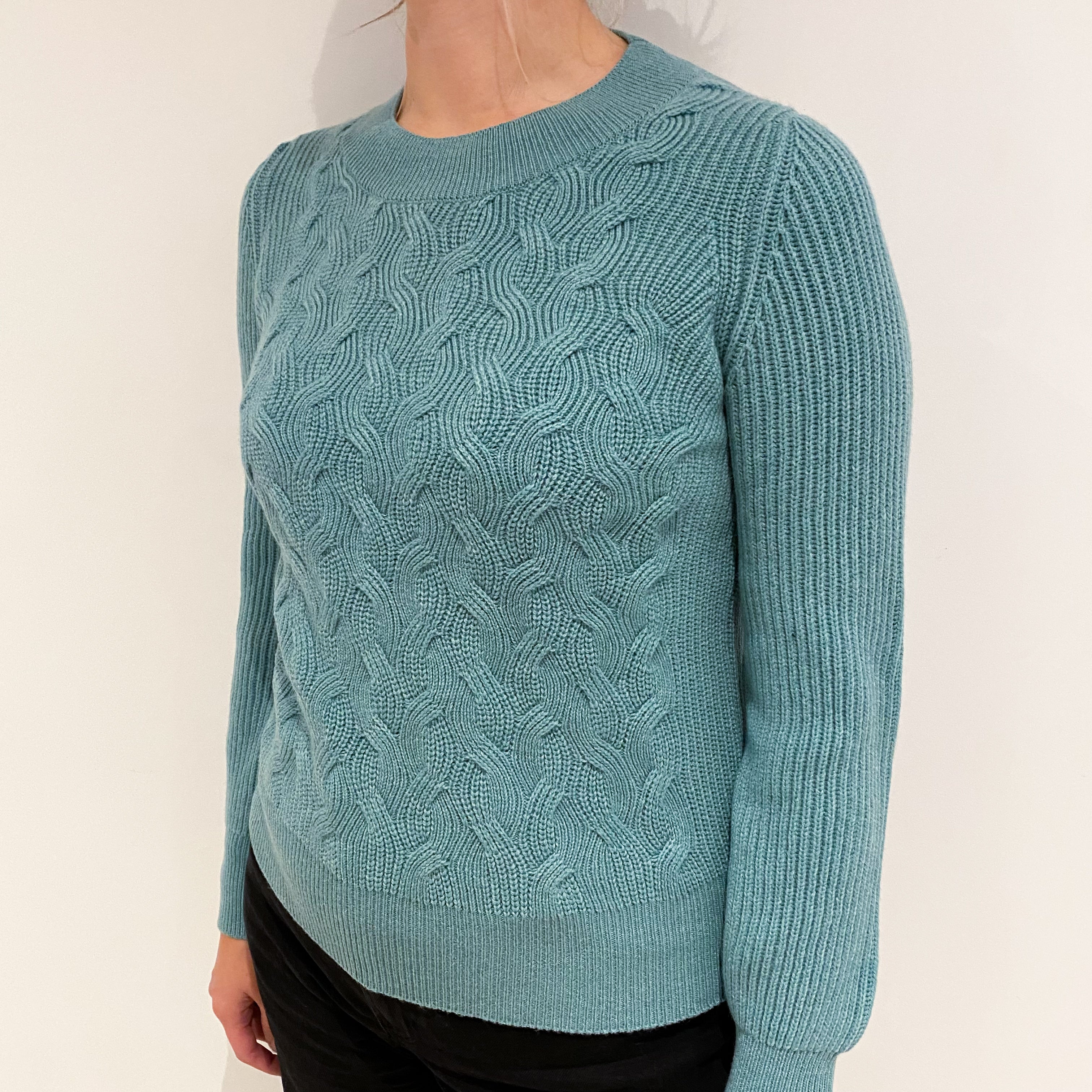 Brand New Scottish Sea Green Cashmere Chunky Crew Neck Jumper Small