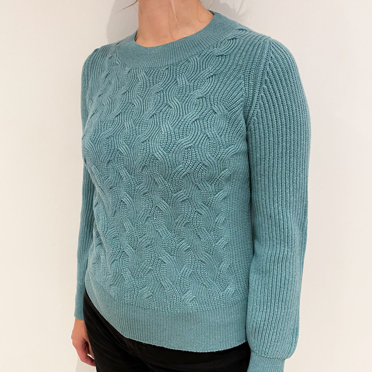 Brand New Scottish Sea Green Cashmere Chunky Crew Neck Jumper Large