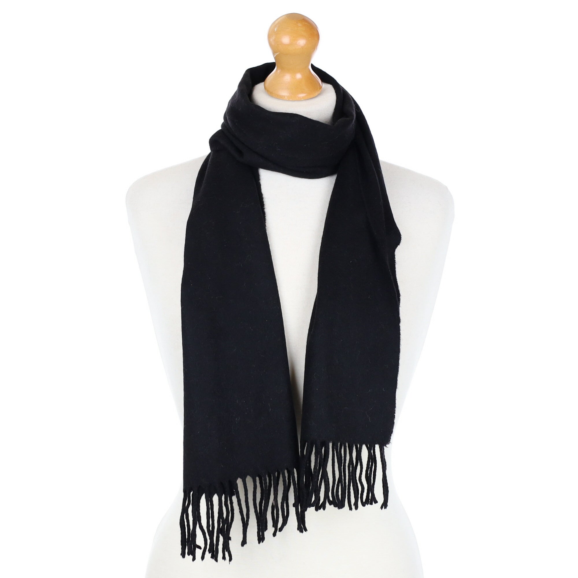 Black Cashmere Fringed Woven Scarf