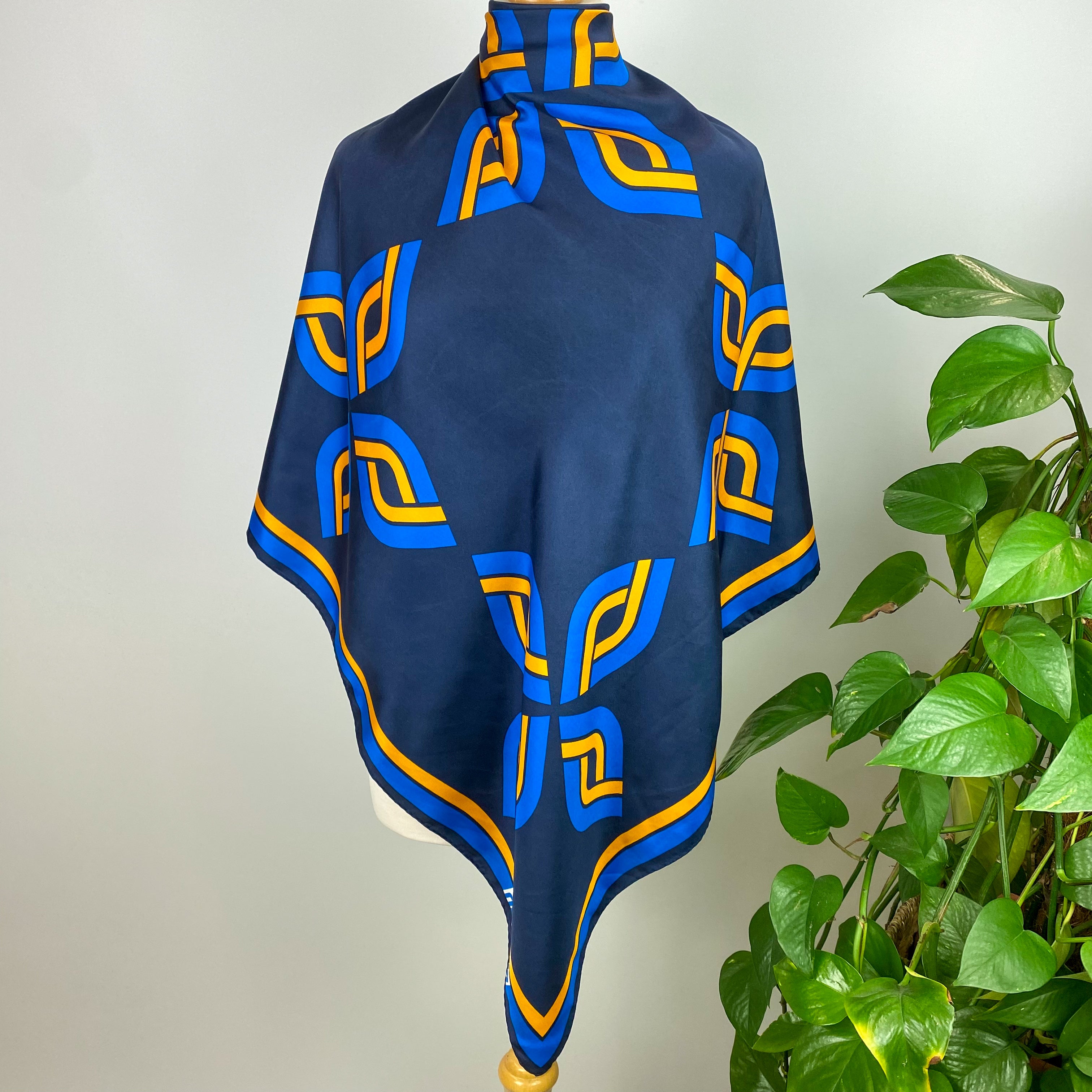 Retro Two Tone Blue and Yellow Silk Scarf