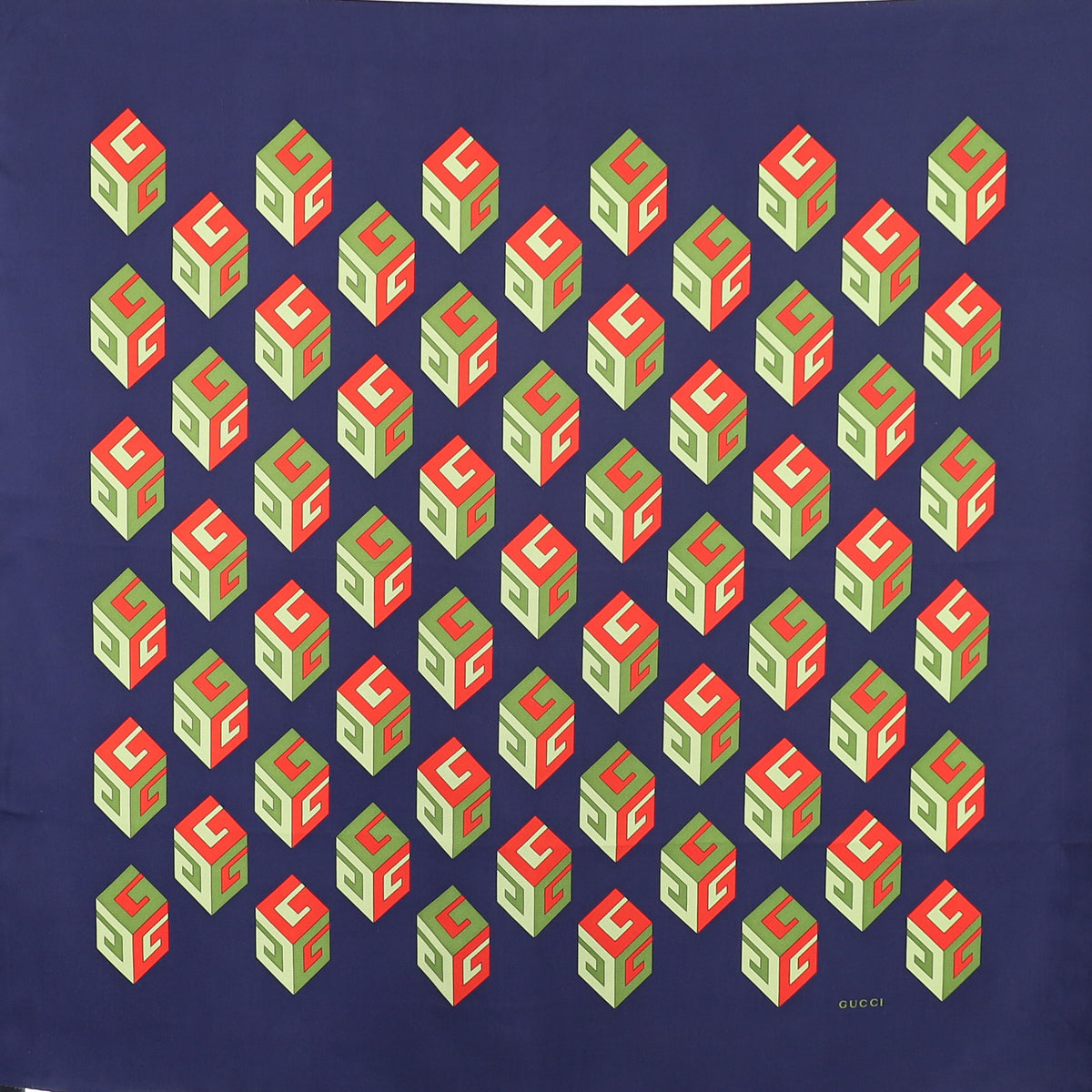 Brand New Gucci Navy Cube Design Silk Scarf