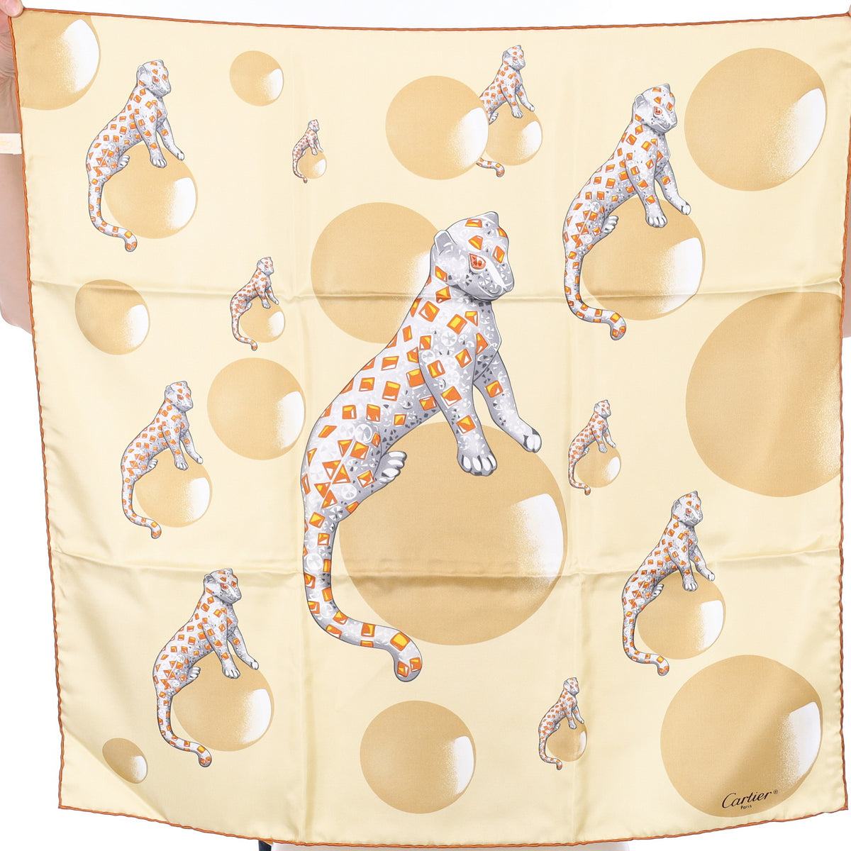 Brand New Boxed Cartier Neutral Coloured Silk Scarf