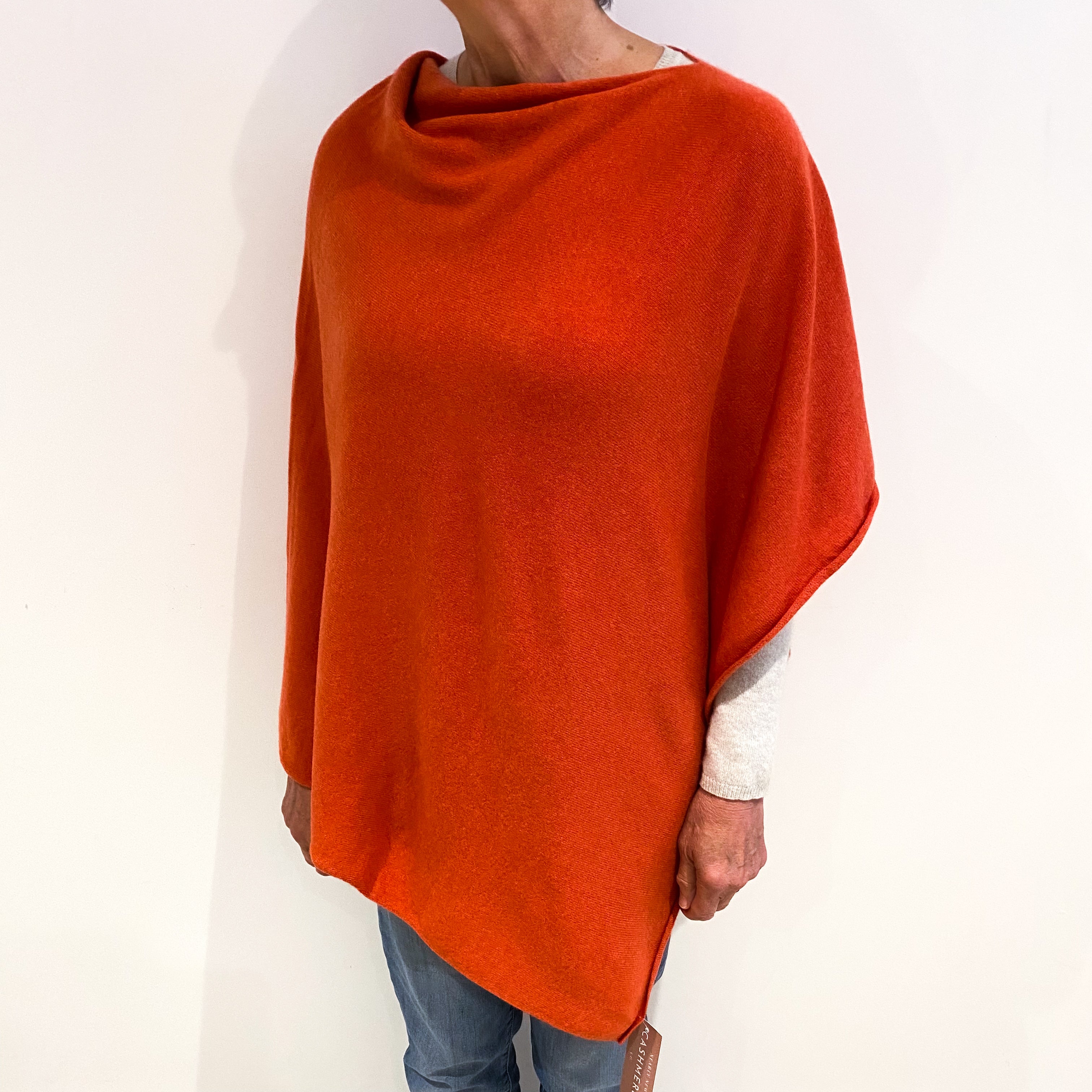 Tangerine Orange Cashmere Poncho One Size