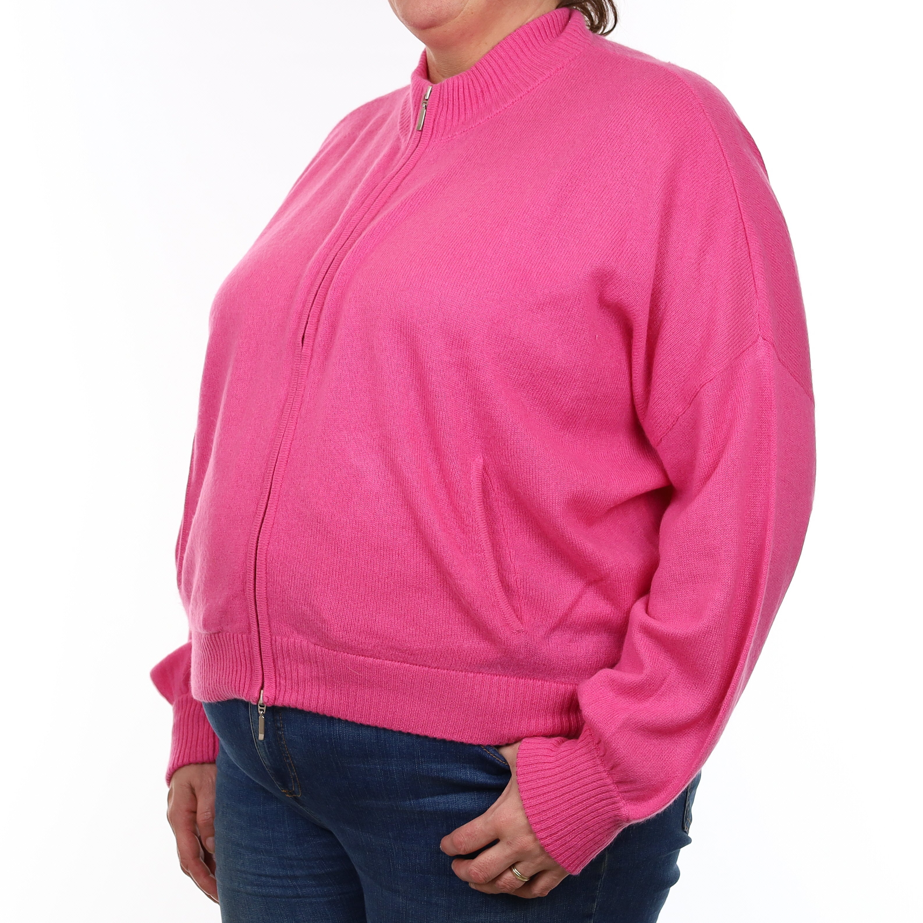 Hot Pink Cashmere Zip Up Cardigan with Pockets Extra Large