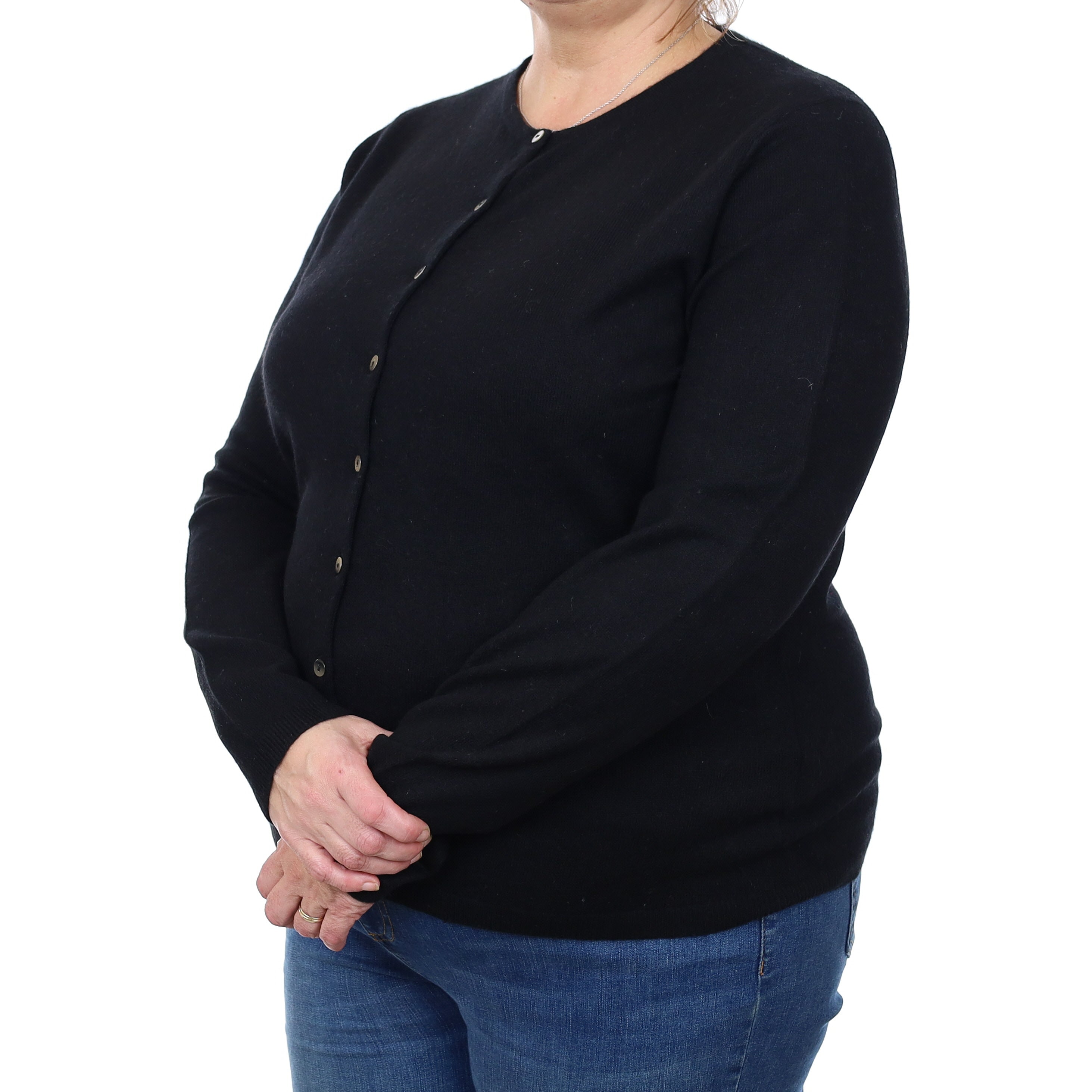 Black Cashmere Crew Neck Cardigan Extra Large