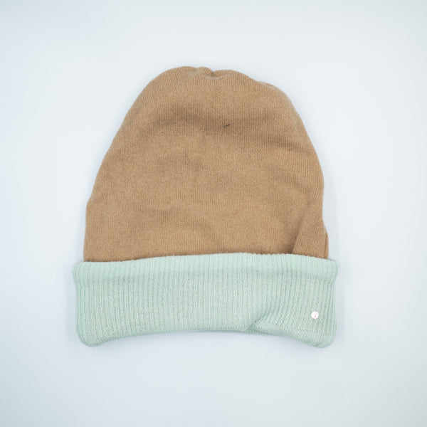 Camel and Aqua Green Reversible Slouchy Beanie Hat