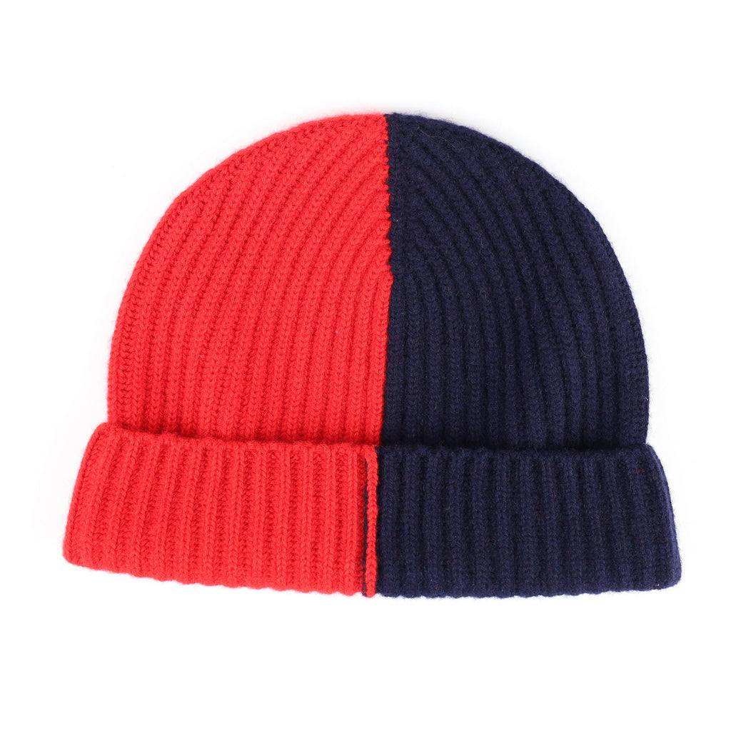 Begg & Co Scottish Navy and Red Luxury Chunky Cashmere Beanie Hat