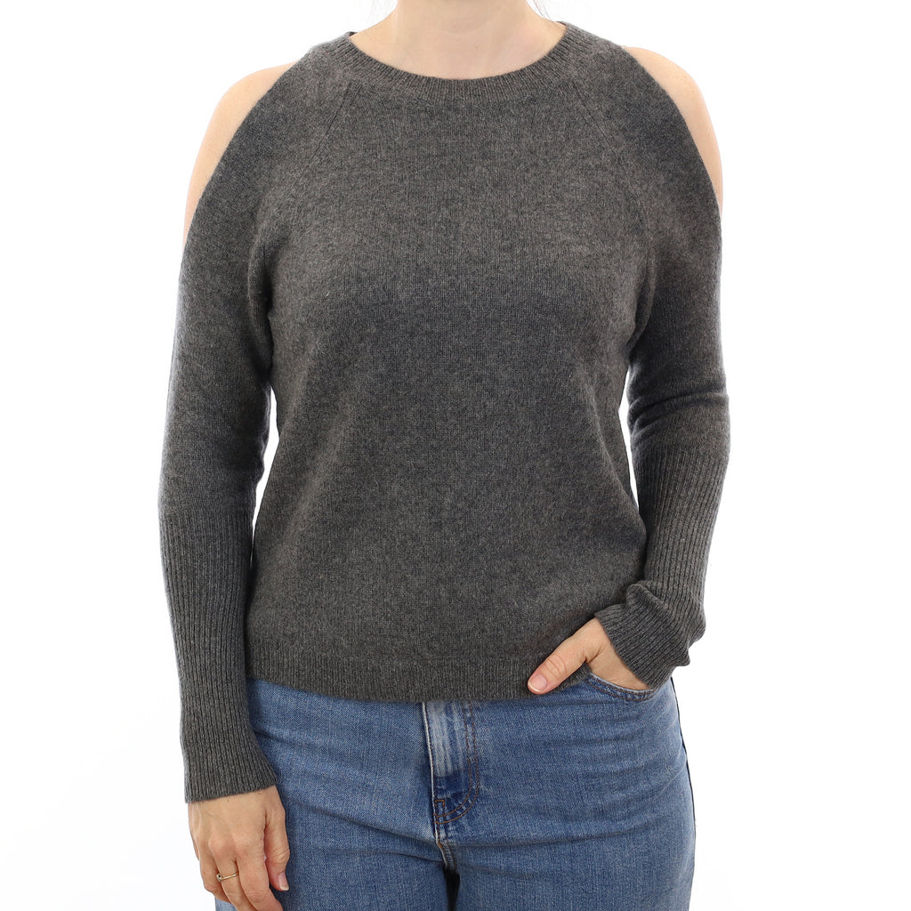 Slate Grey Open Shoulder Cashmere Crew Neck Jumper Small
