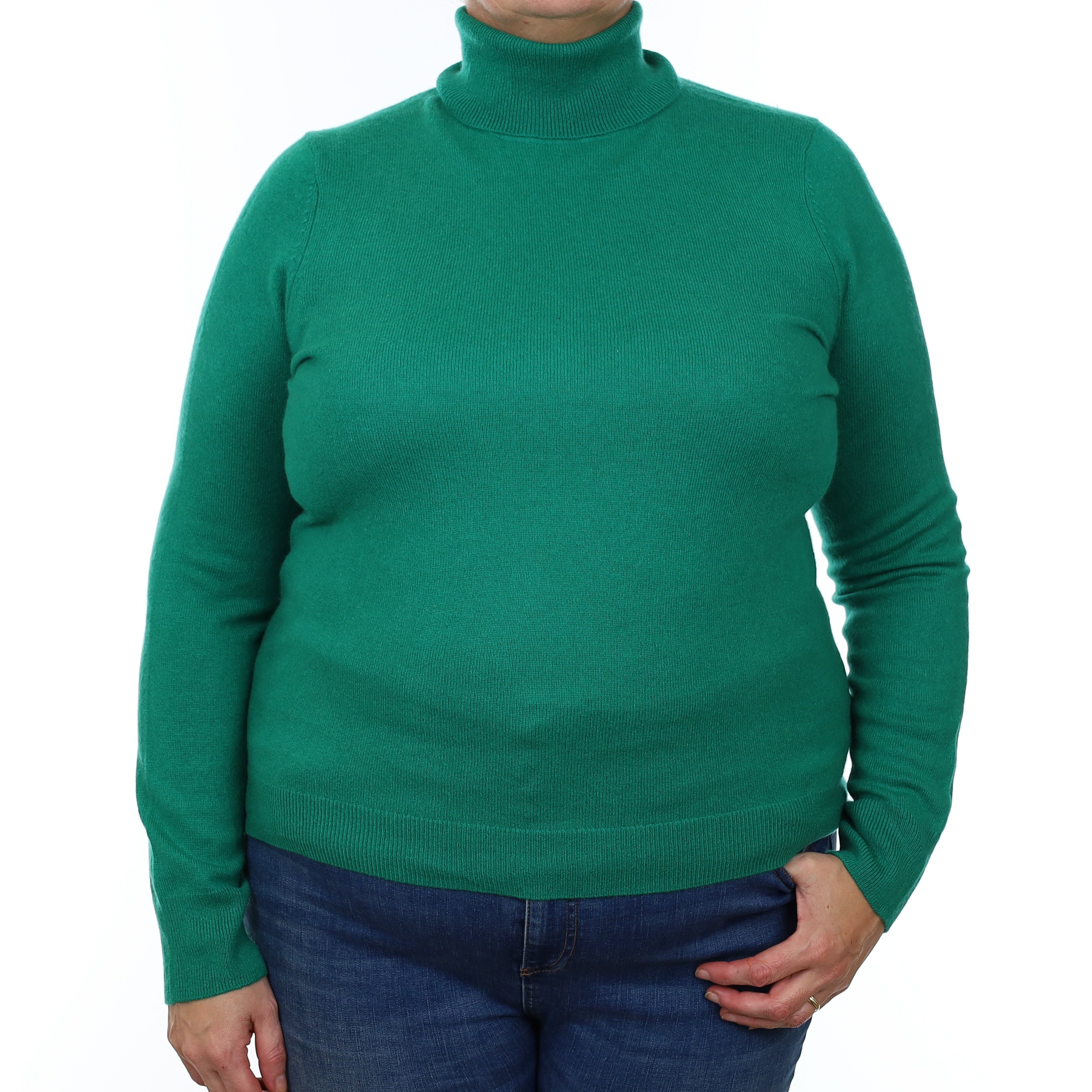 Emerald Green Cashmere Polo Neck Jumper Extra Large