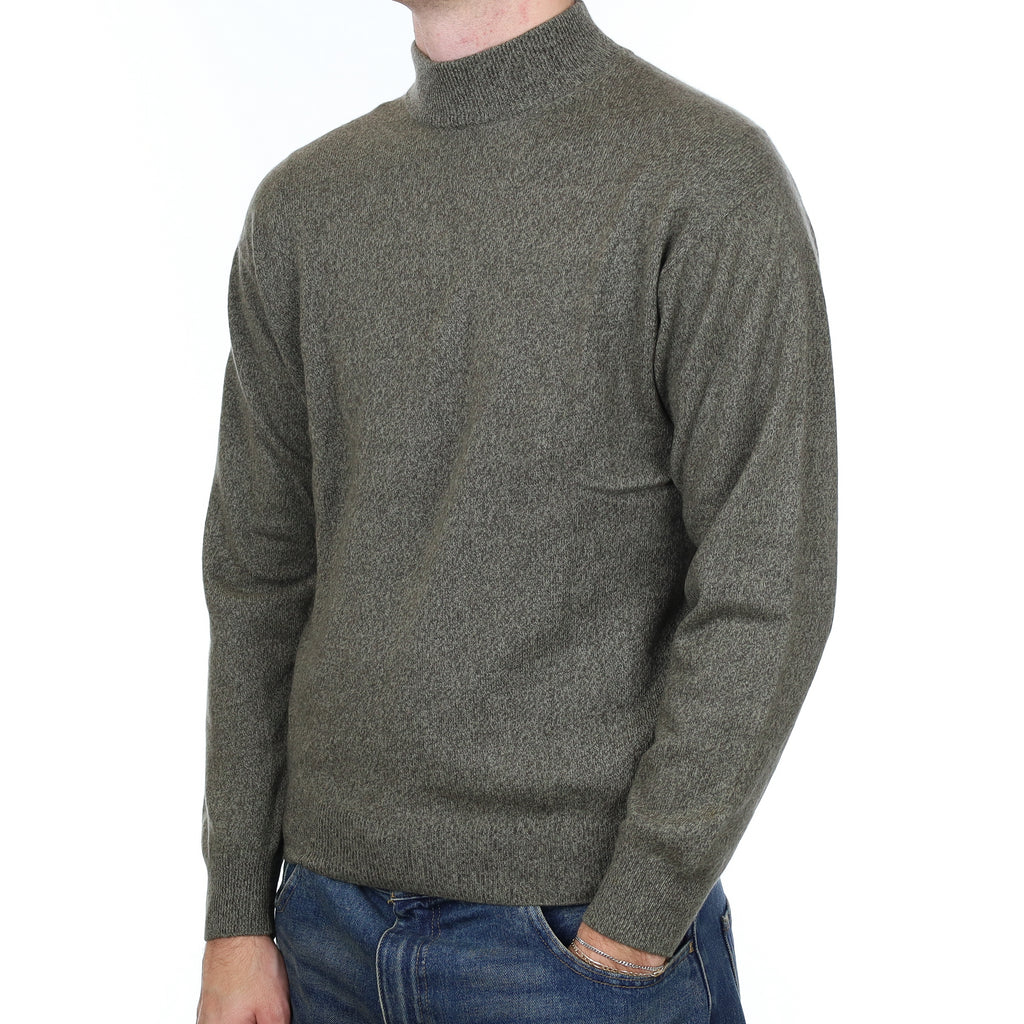 Men’s Khaki Green Marl Cashmere Turtle Neck Jumper Medium