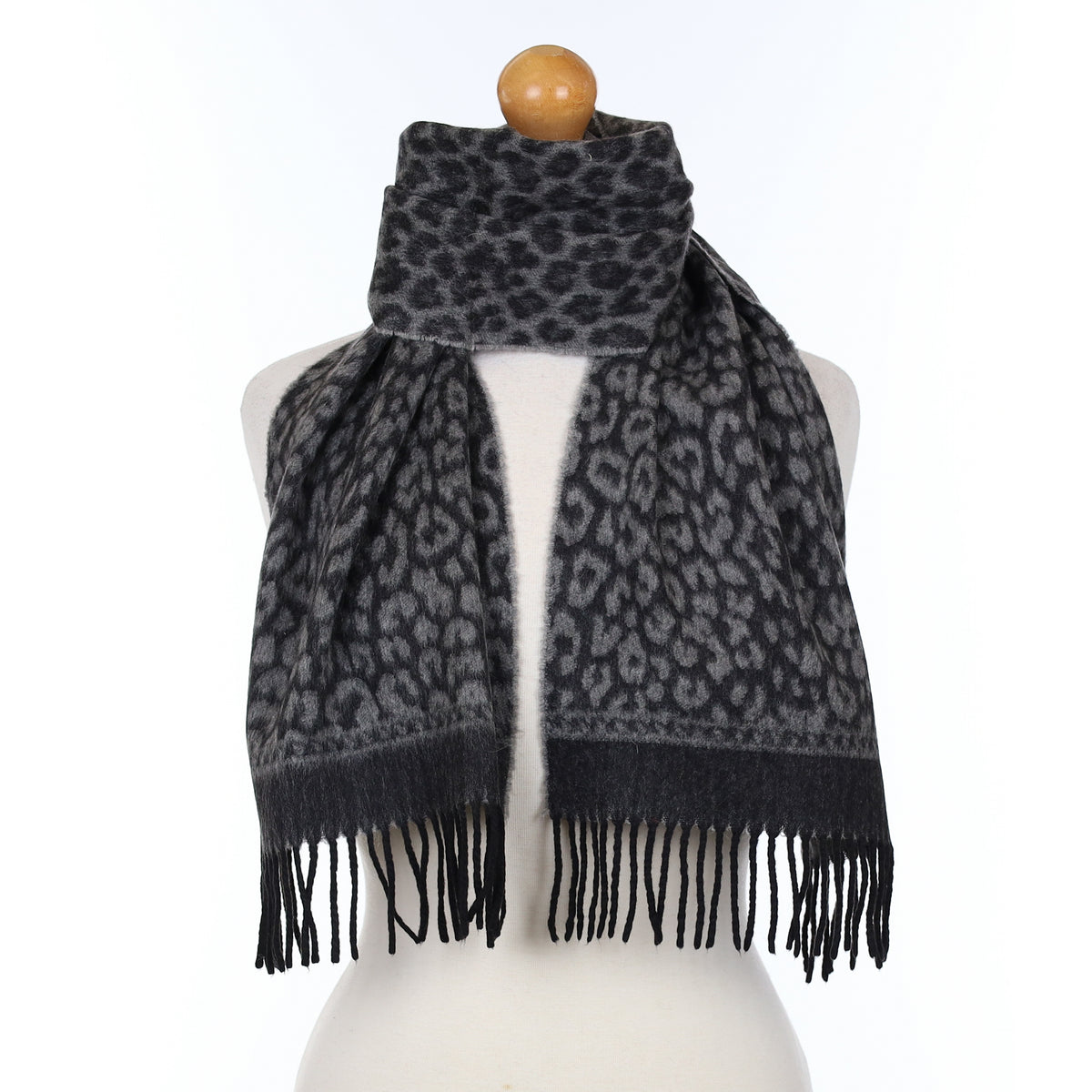 Grey And Block Animal Print Cashmere Woven Scarf