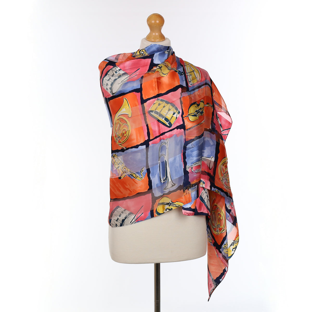 Brand New Boxed Jaeger Colourful Instruments Design Vintage Silk Scarf