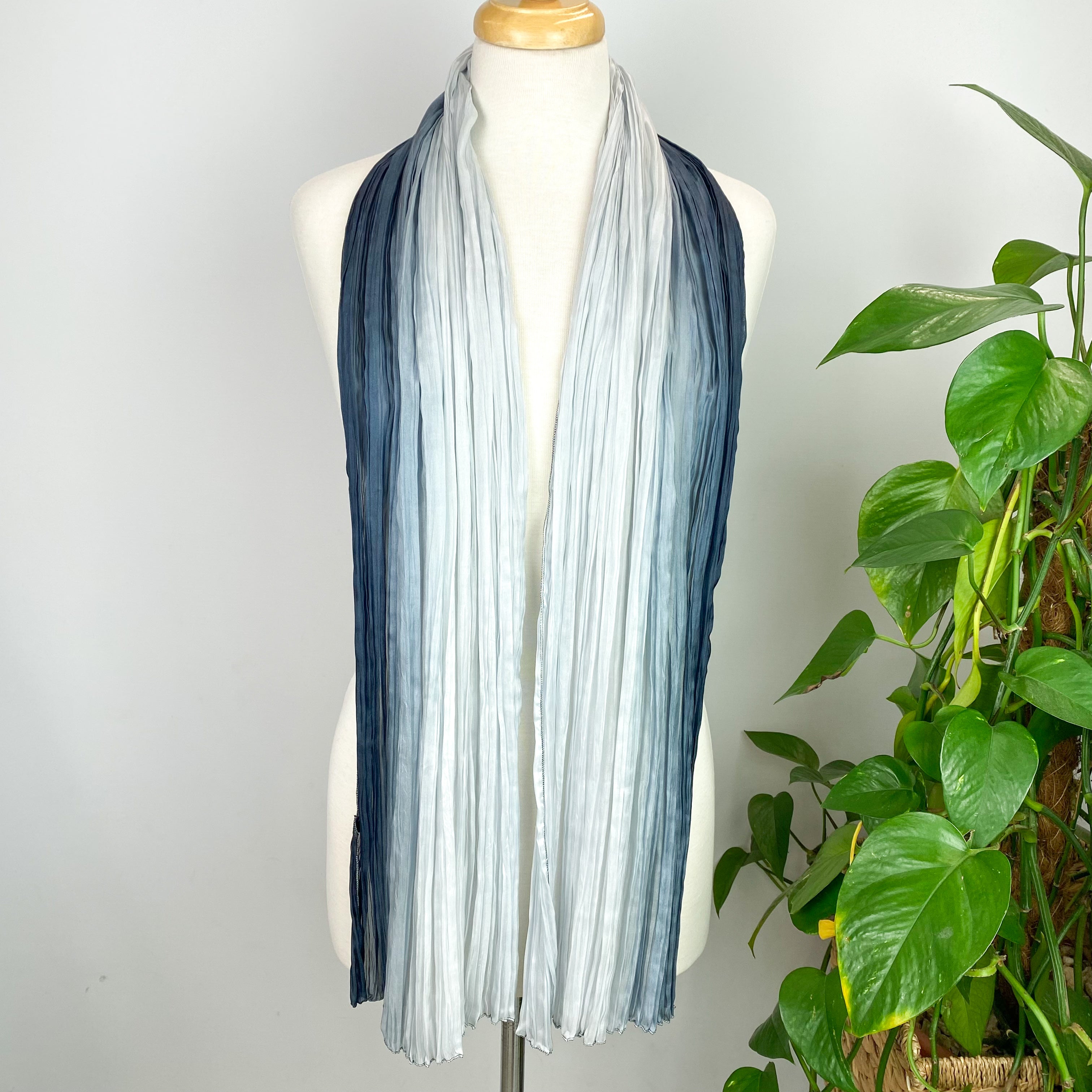 Ombré Grey Crinkle Silk Scarf