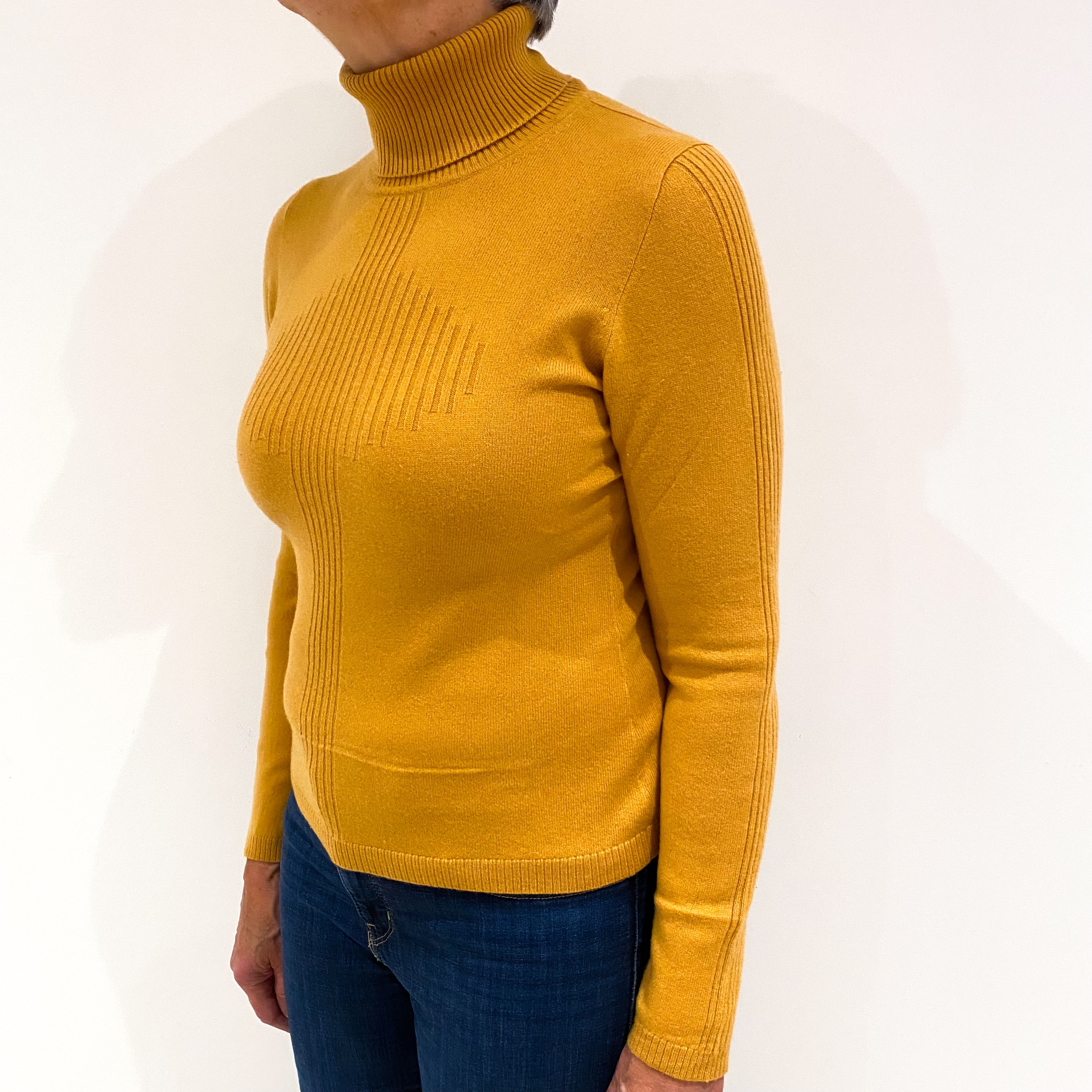 Marigold Yellow Cashmere Polo Neck Jumper Medium