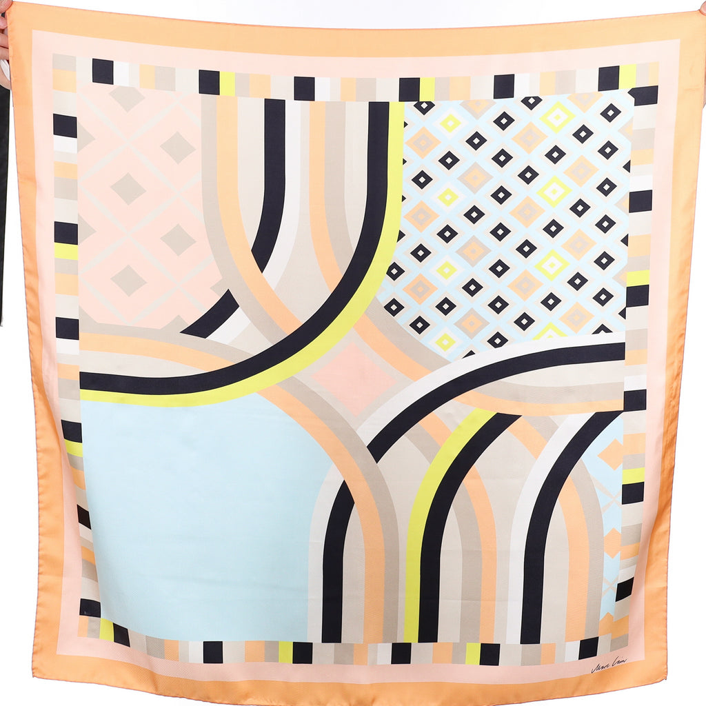 Marc Cain Abstract Pastels and Black Silk Scarf