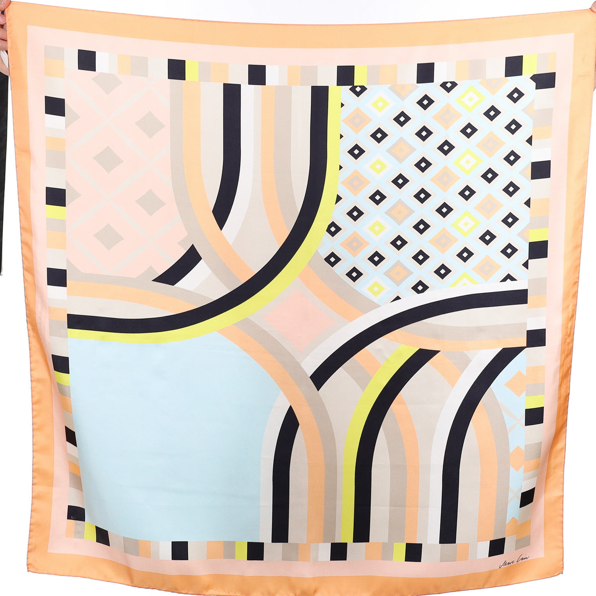 Marc Cain Abstract Pastels and Black Silk Scarf