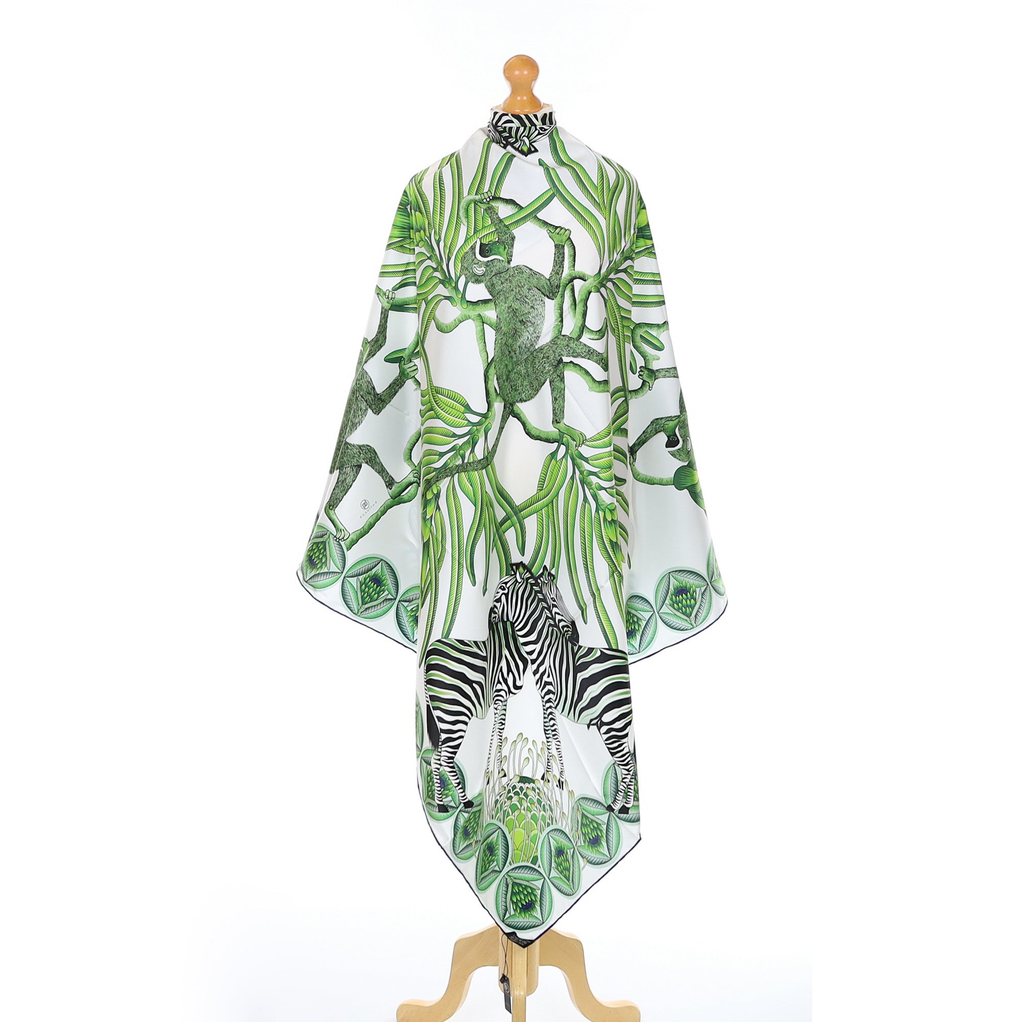 Brand New Bellezza Blue & Green Zebra Design Double Faced Silk Scarf Extra Large