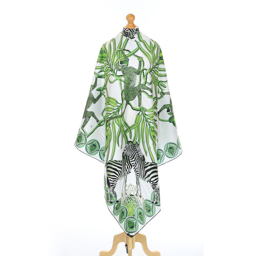 Brand New Bellezza Blue & Green Zebra Design Double Faced Silk Scarf Extra Large