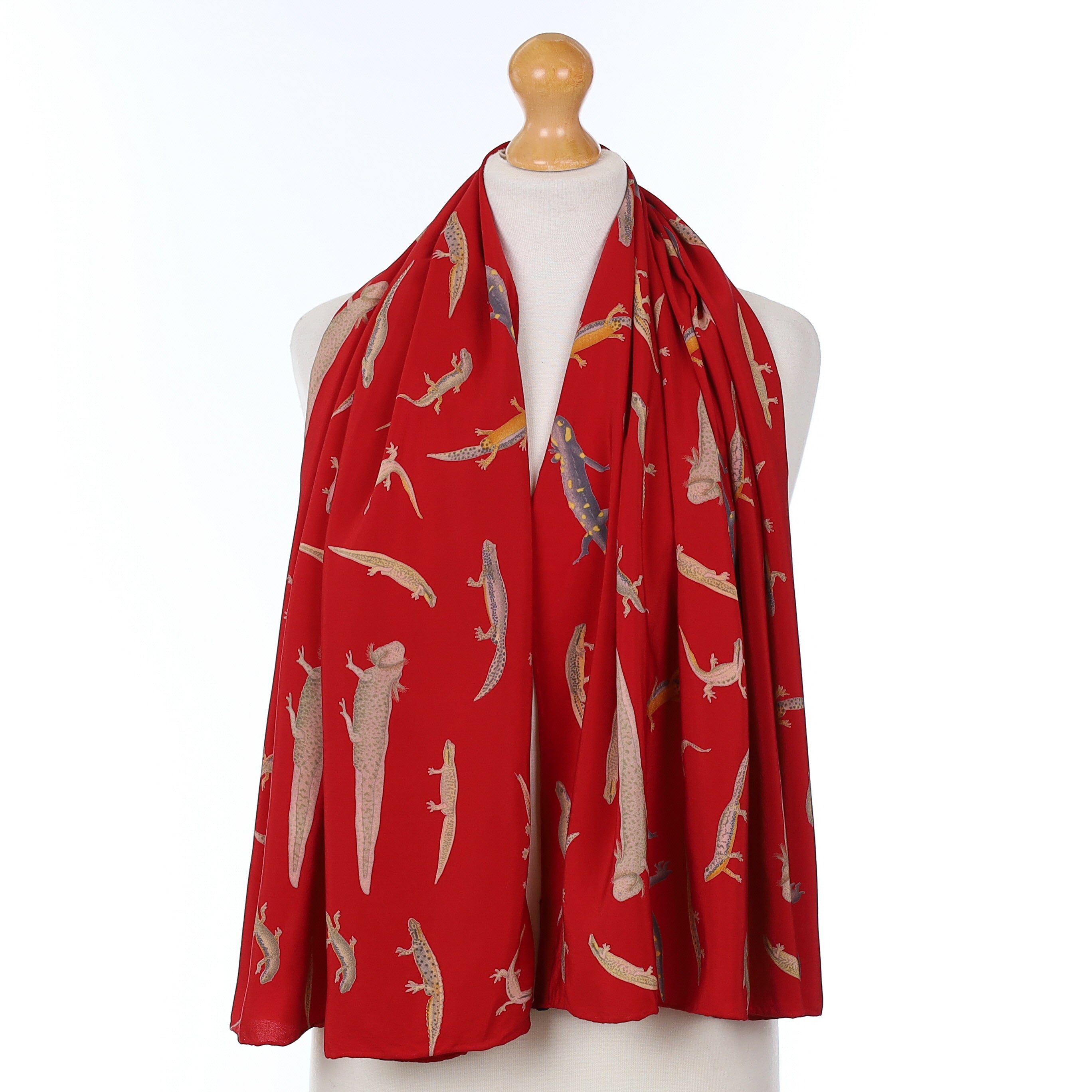 Berry Red Lizard Design Vintage Silk Scarf