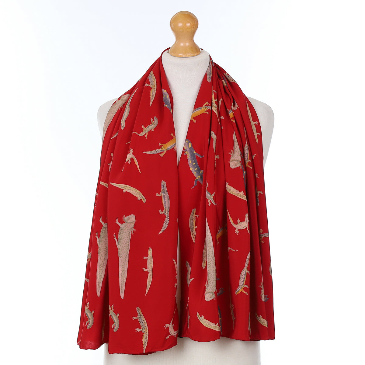 Berry Red Lizard Design Vintage Silk Scarf