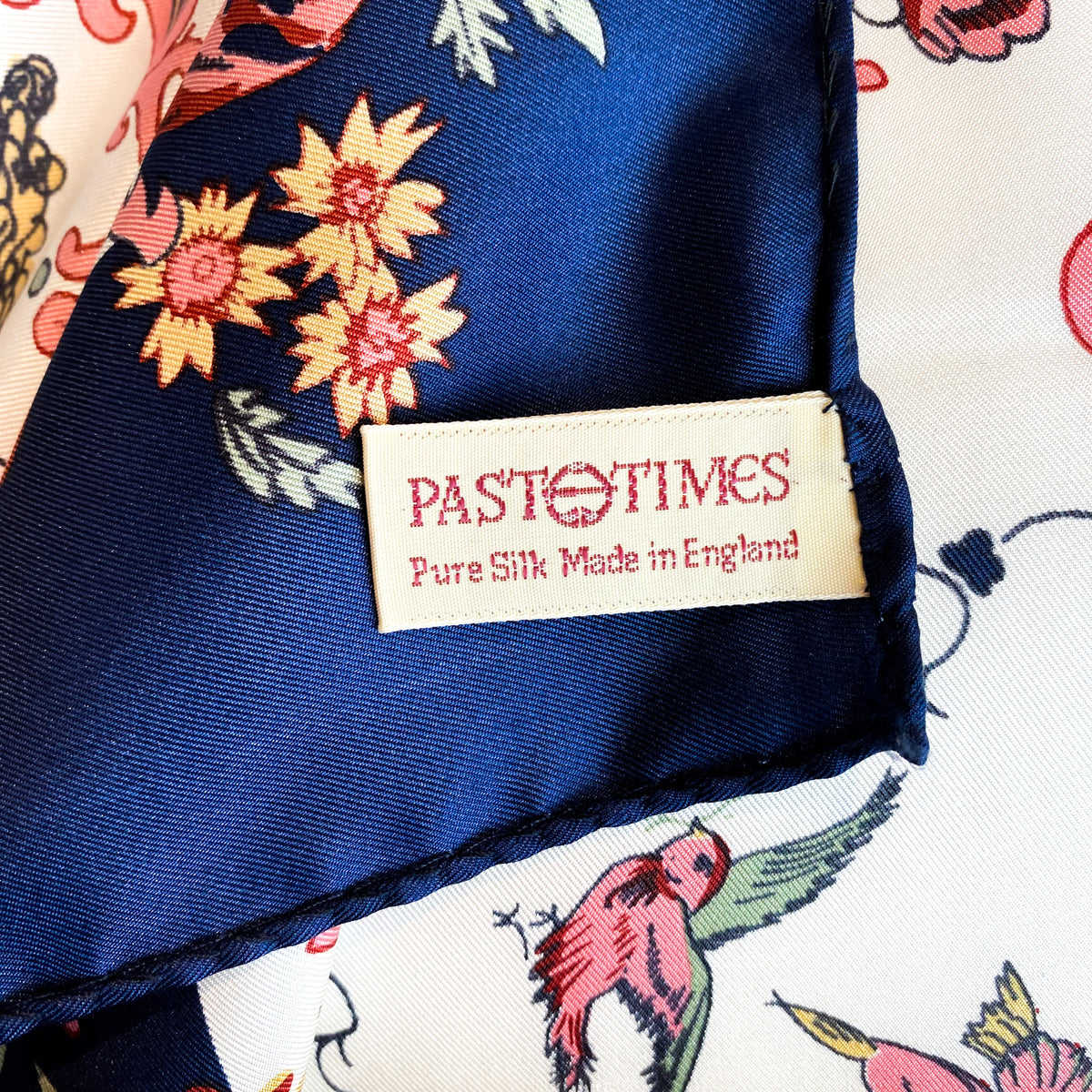 Vintage Cream and Navy Floral Silk Scarf