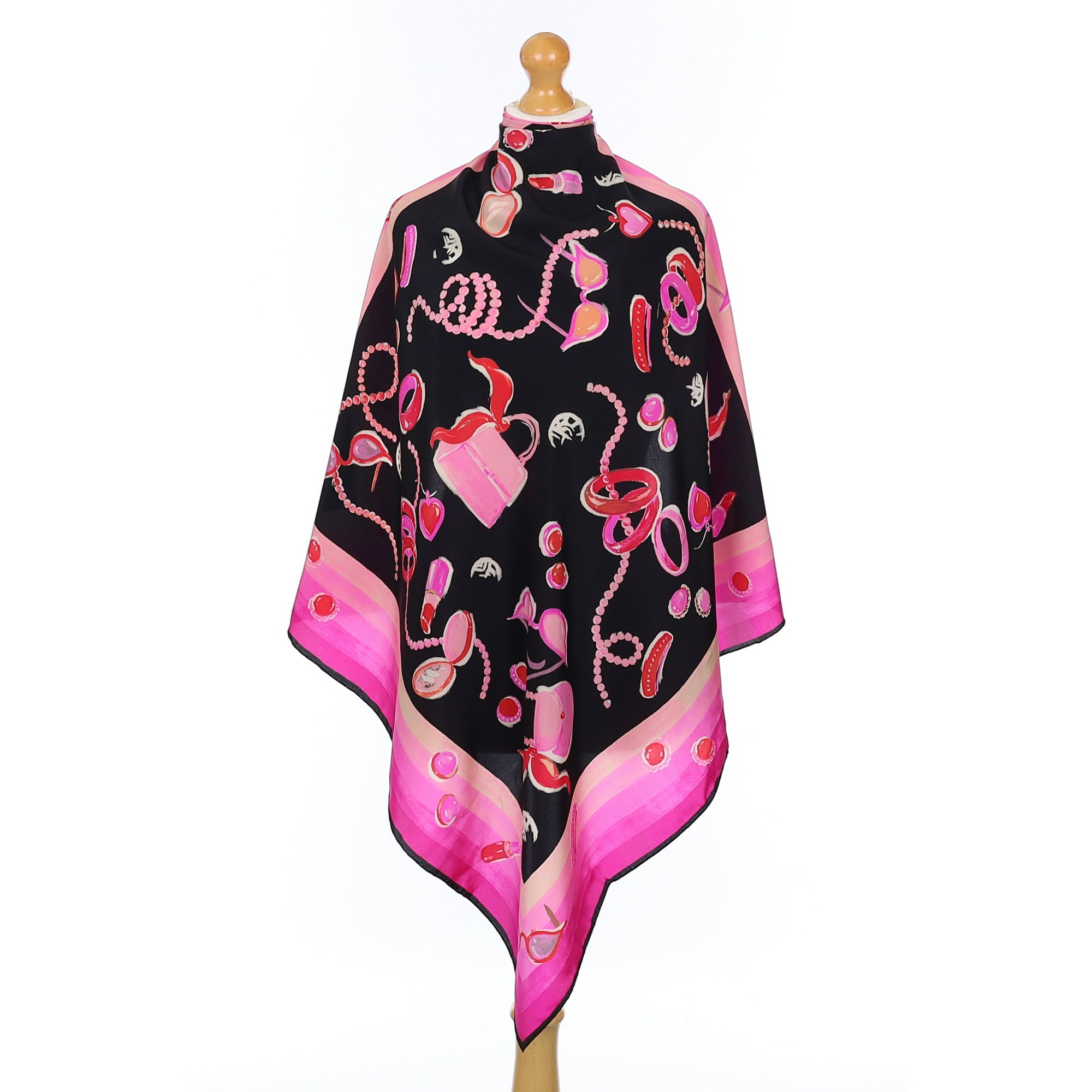 Pink and Black Accessories Silk Scarf