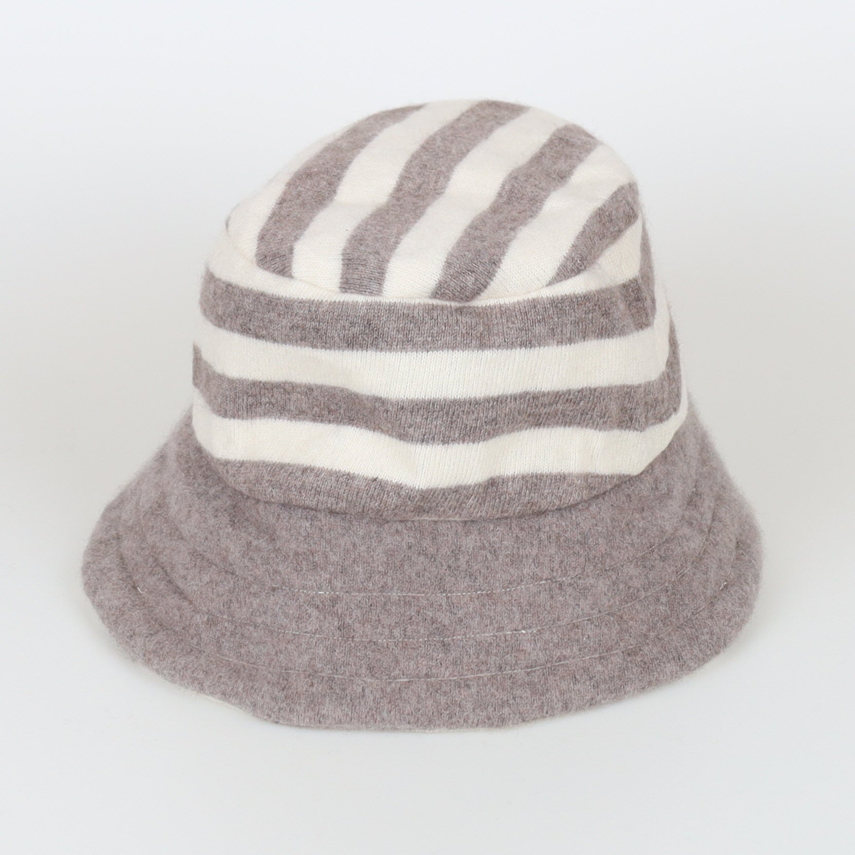 Mink Brown and Cream Striped Reversible Cashmere Bucket Hat Medium