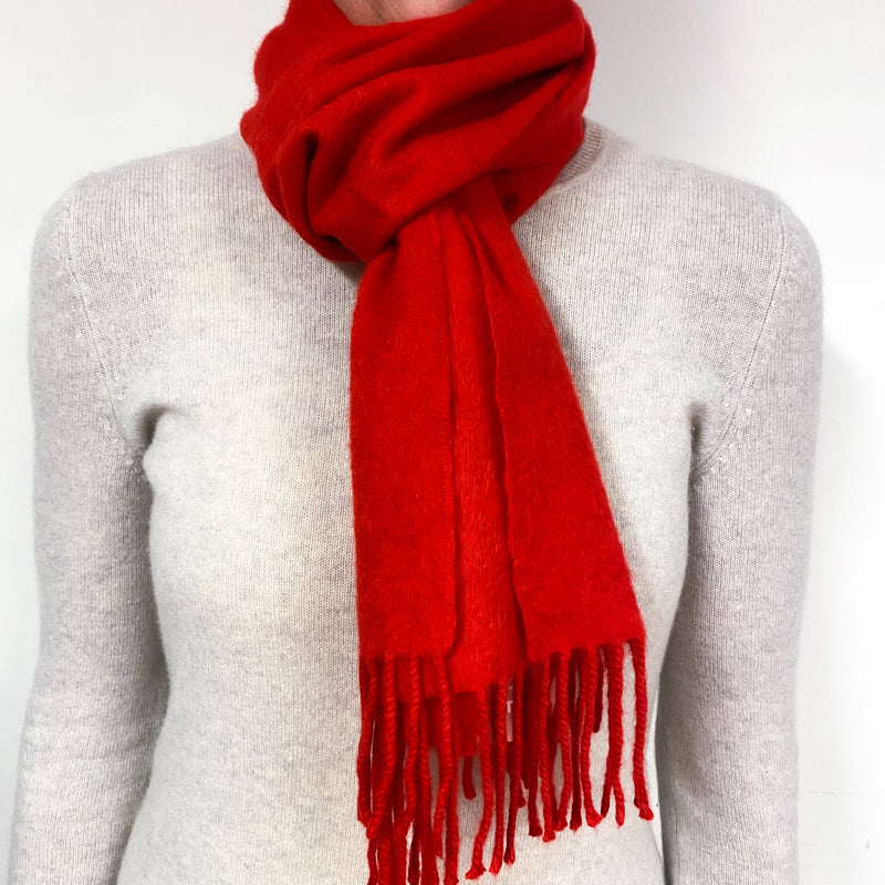 Post Box Red Fringed Cashmere Woven Scarf