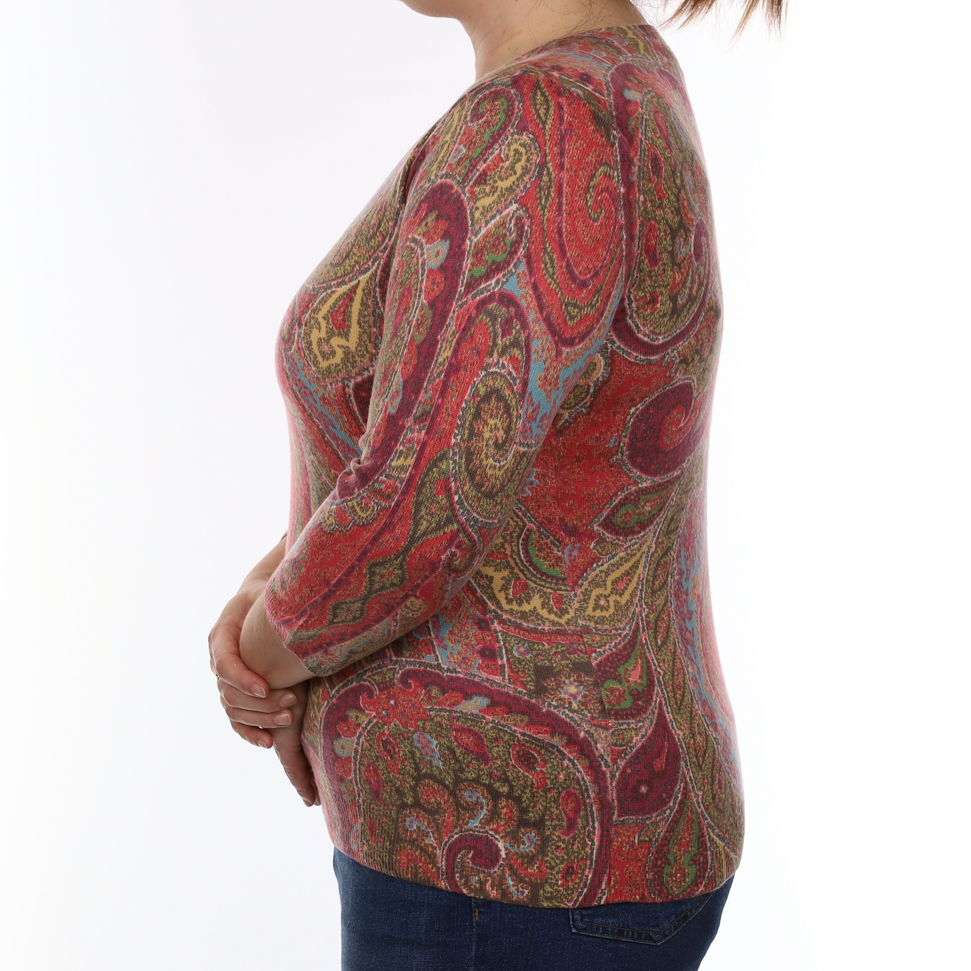 Multicolour Paisley Cashmere Crew Neck Jumper Large
