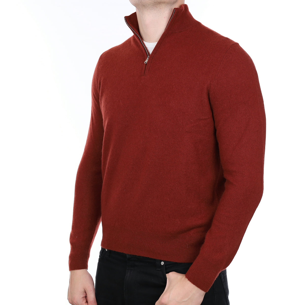 Men’s Paprika Red Cashmere1/4 Zip Jumper XL