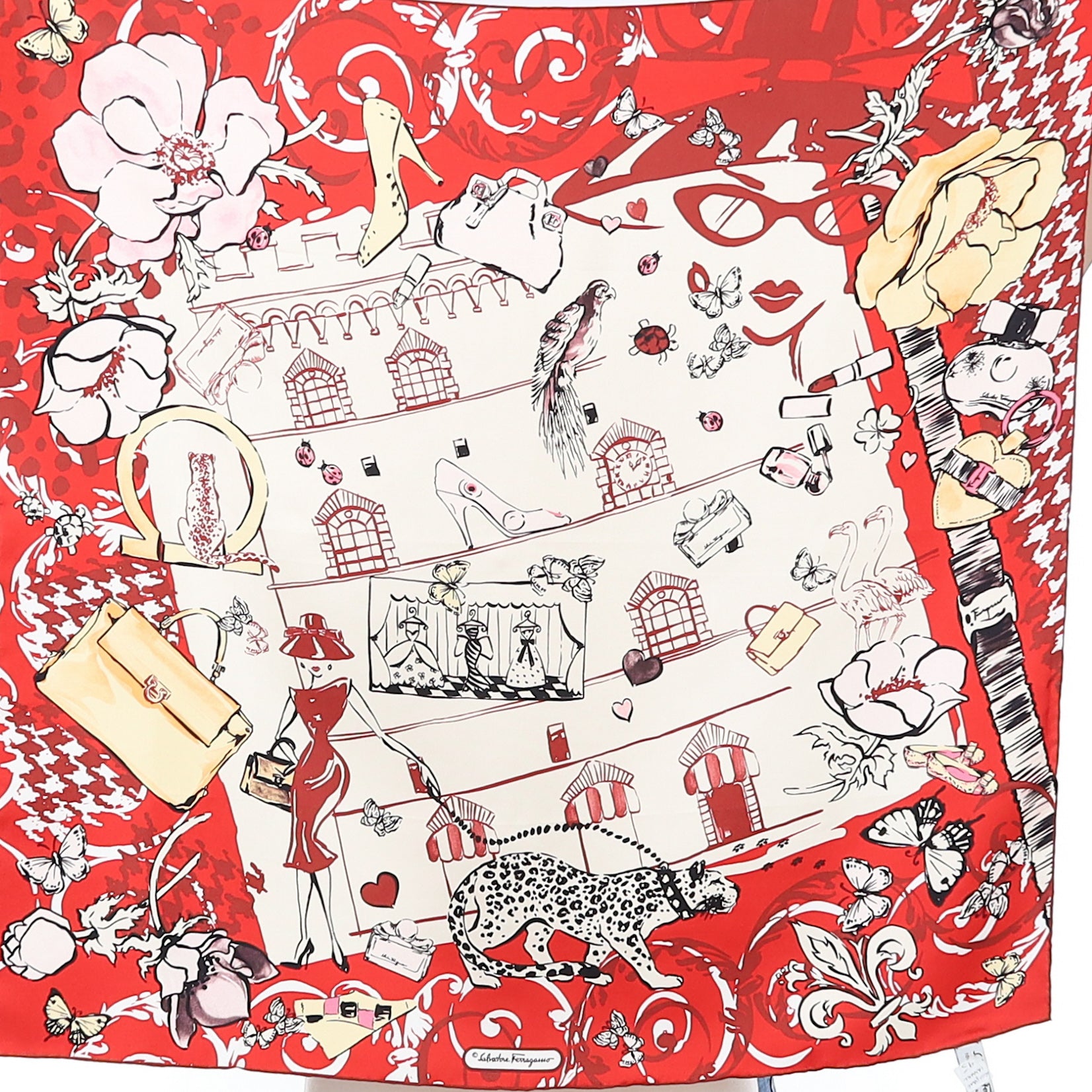 Salvatore Ferragamo Red and White Silk Scarf