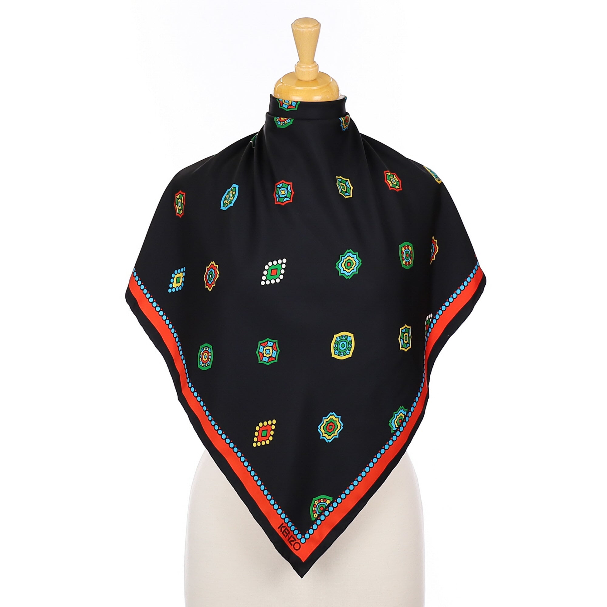 Kenzo Black Patterned Small Silk Scarf
