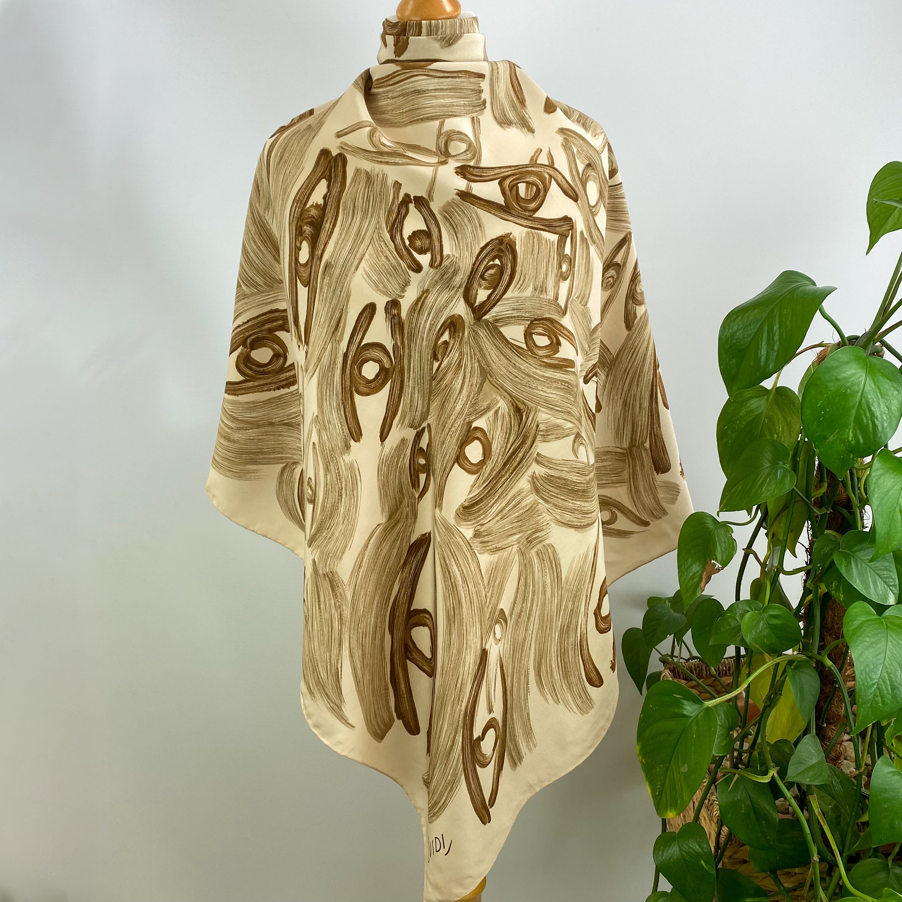 Mixed Browns Brush Stroke Vintage Silk Scarf