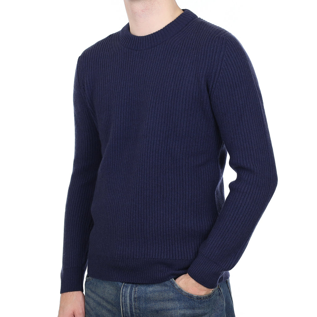 Men’s Brand New Scottish Navy Chunky Rib Cashmere Crew Neck Jumper Medium