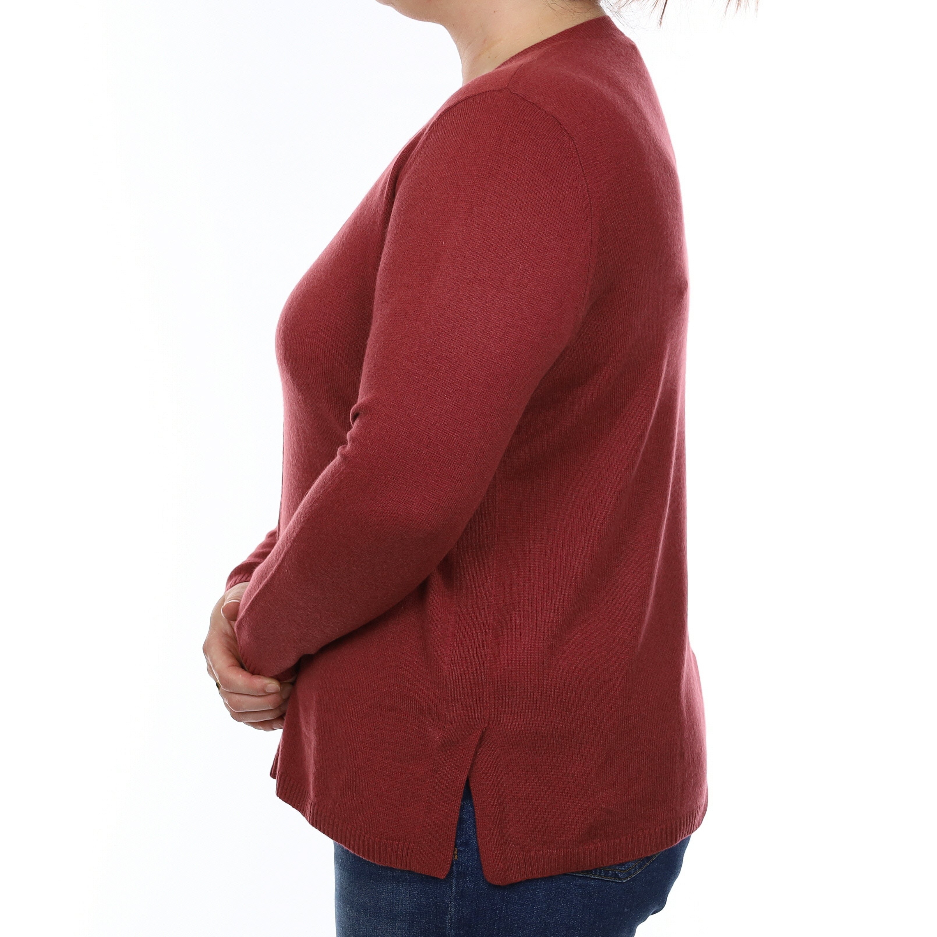 Brick Red Cashmere V Neck Jumper Large
