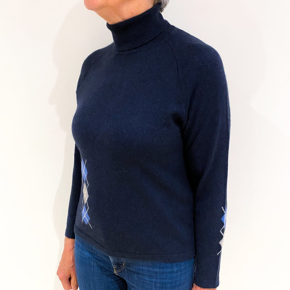 Midnight Blue Cashmere Polo Neck Jumper Medium