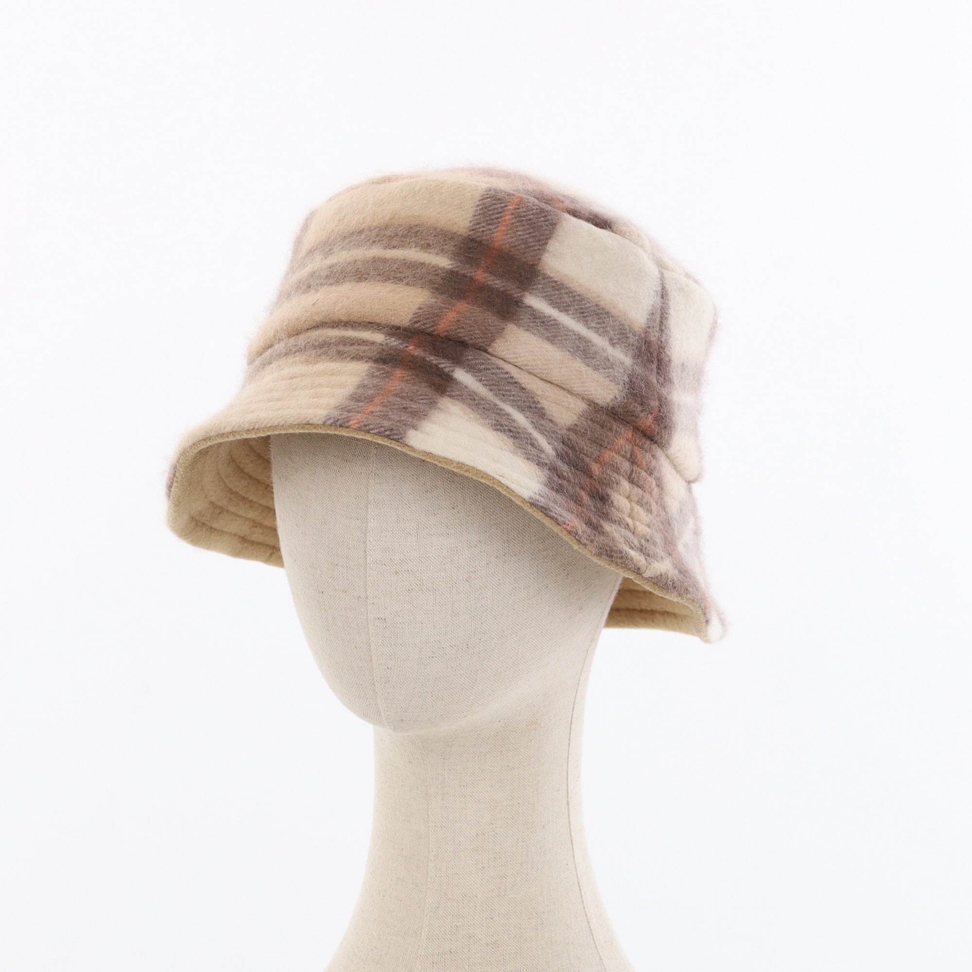 Unisex Fawn & Mocha Check Reversible Cashmere Bucket Hat Men’s - M Women’s - L