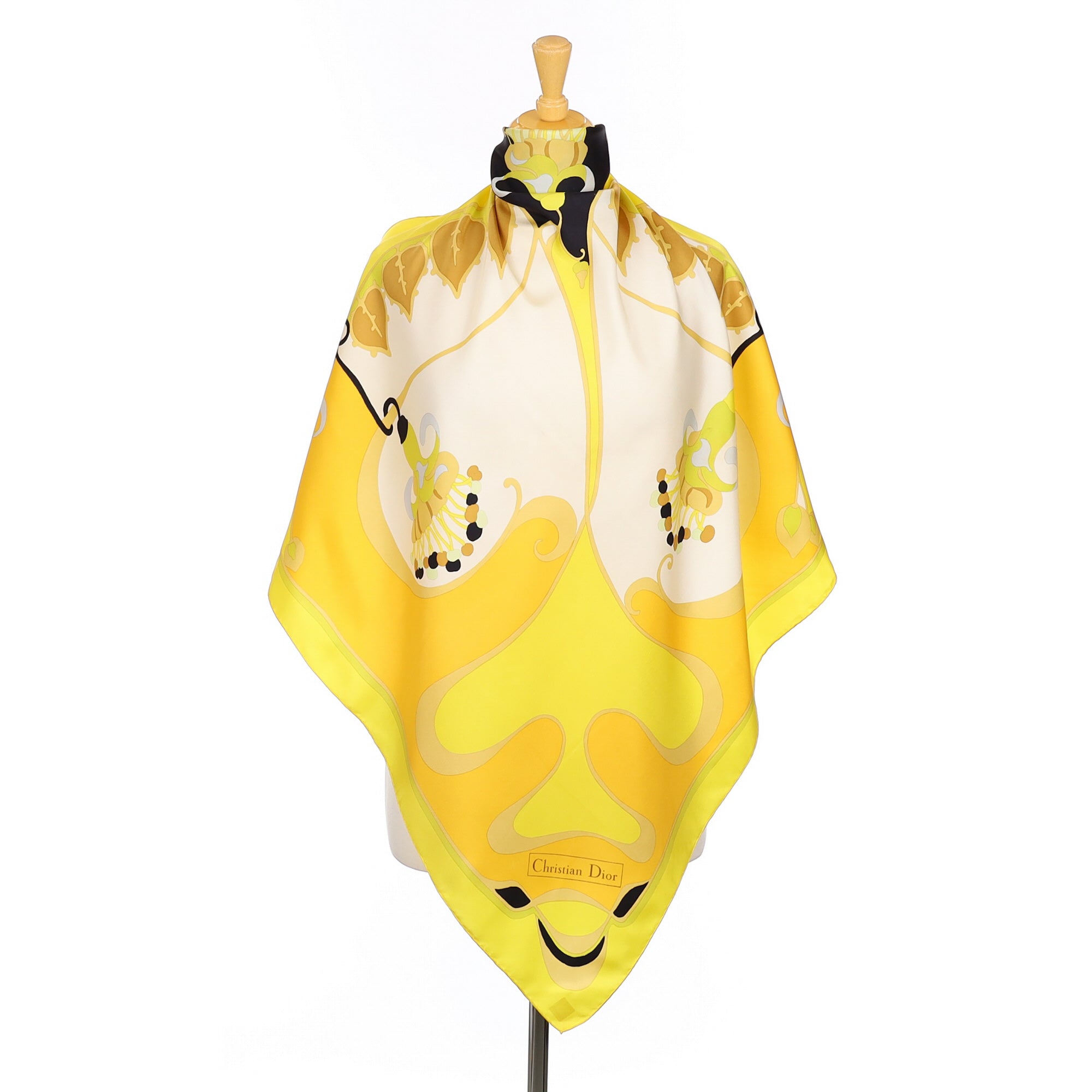 Christian Dior Yellow Vintage Silk Scarf