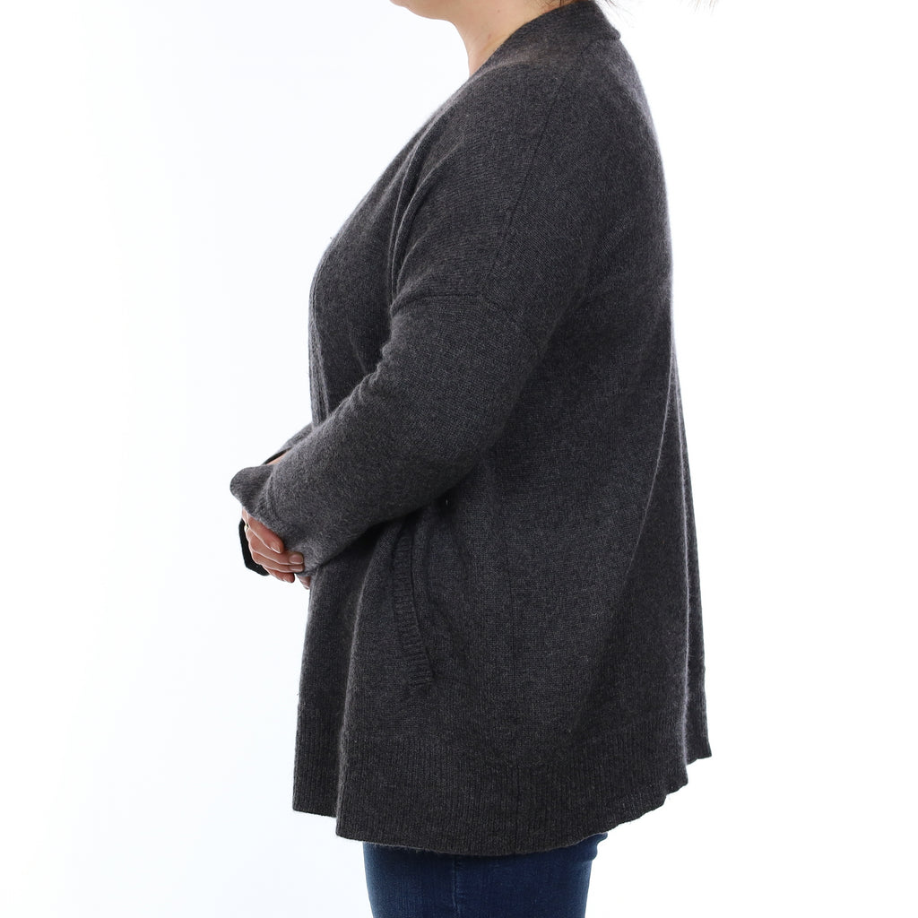 Slate Grey Heavy Knit Cashmere Slouchy Edge to Edge Cardigan Large
