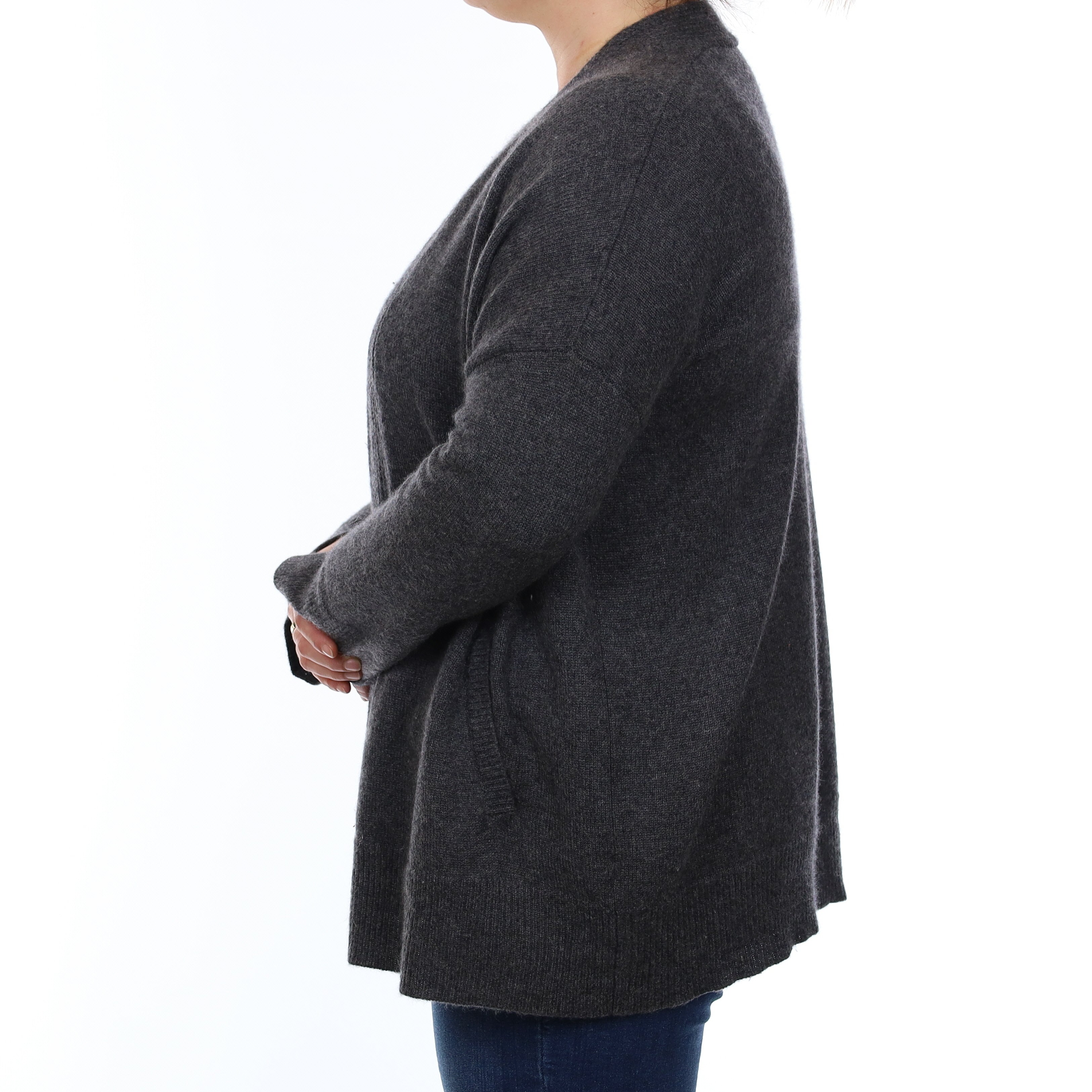 Slate Grey Heavy Knit Cashmere Slouchy Edge to Edge Cardigan Large