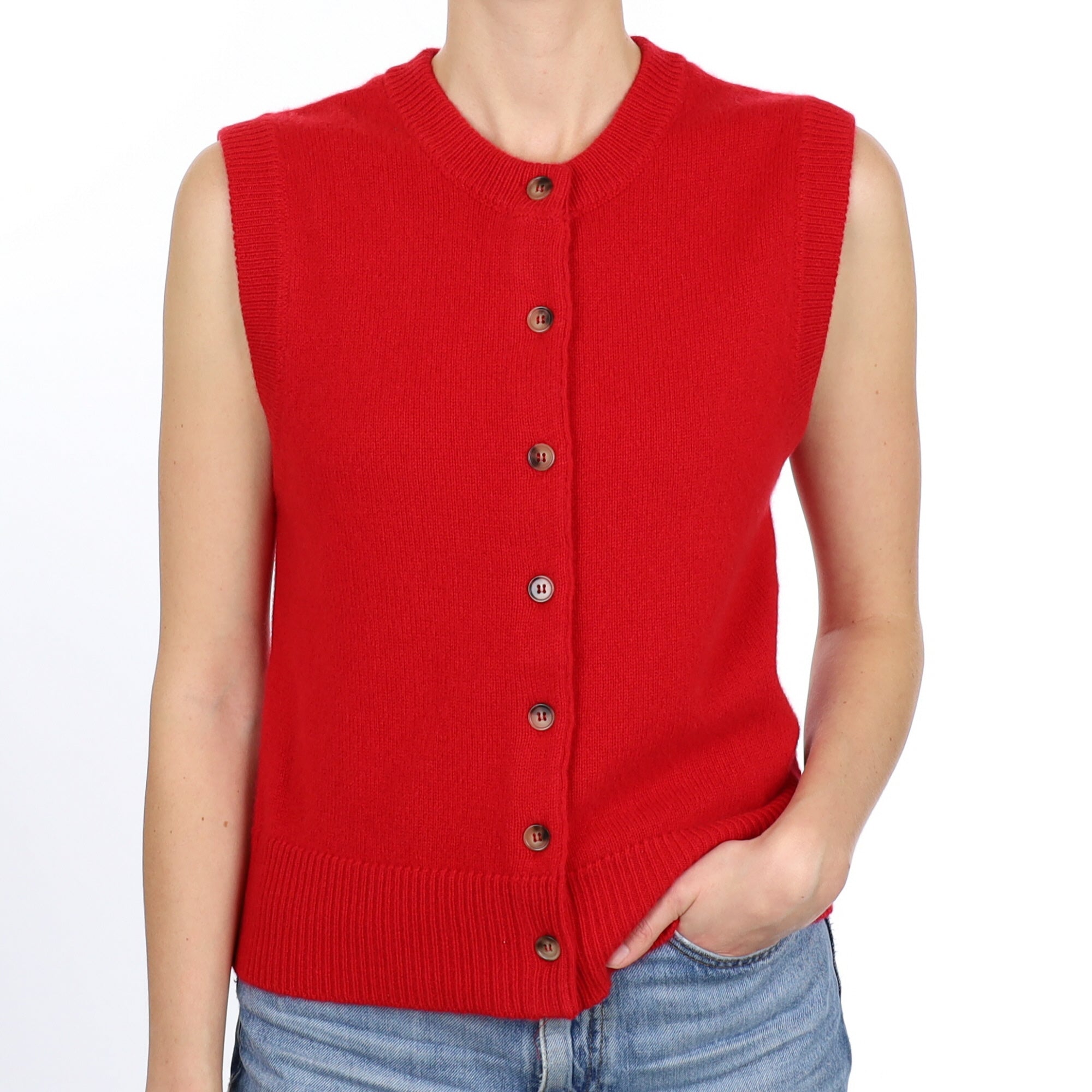 Brand New Post Box Red Luxury Cashmere Crew Neck Waistcoat Small UK 8-10