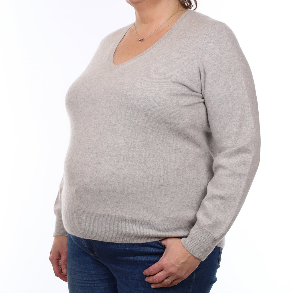 Mist Grey Cashmere V Neck Jumper Extra Large