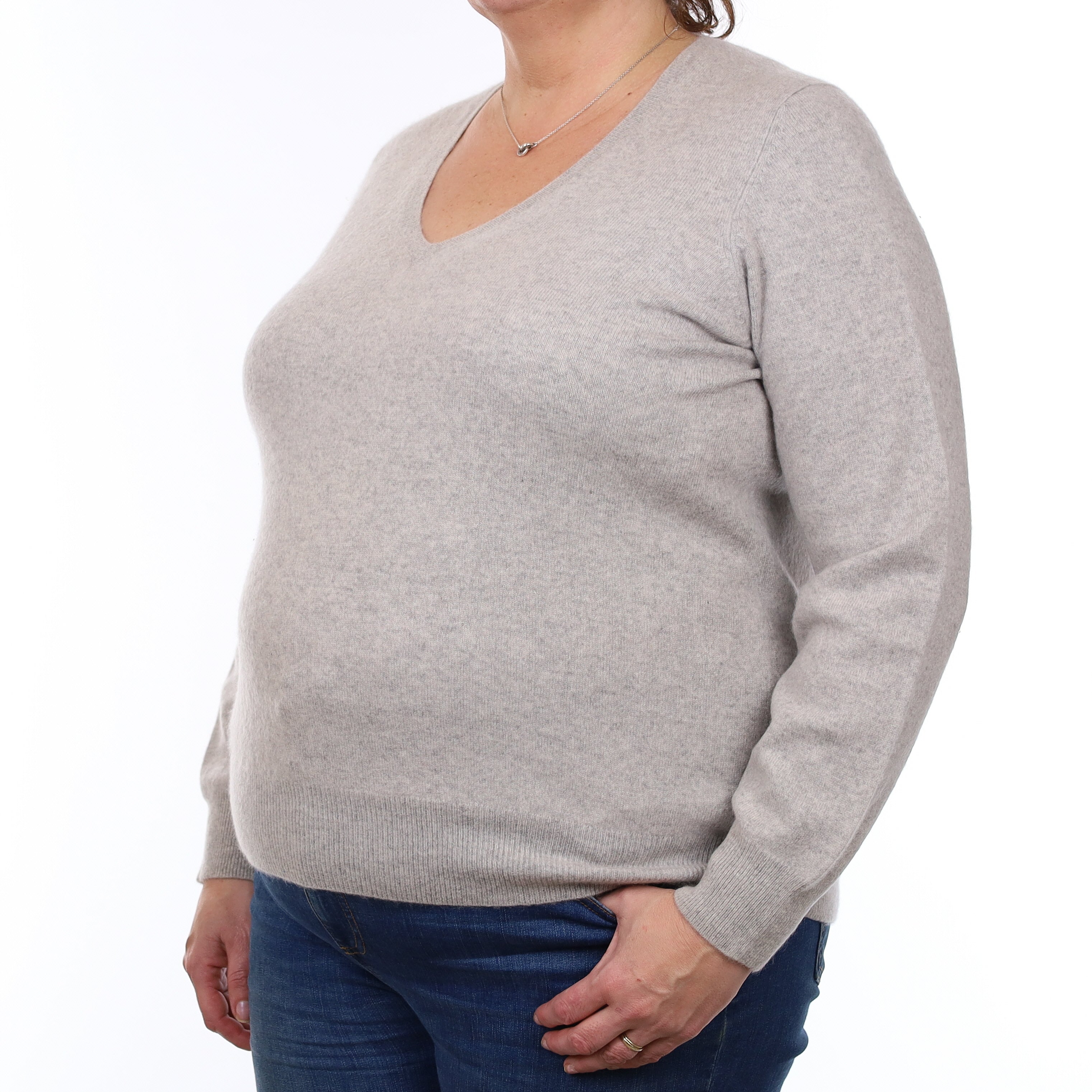 Mist Grey Cashmere V Neck Jumper Extra Large